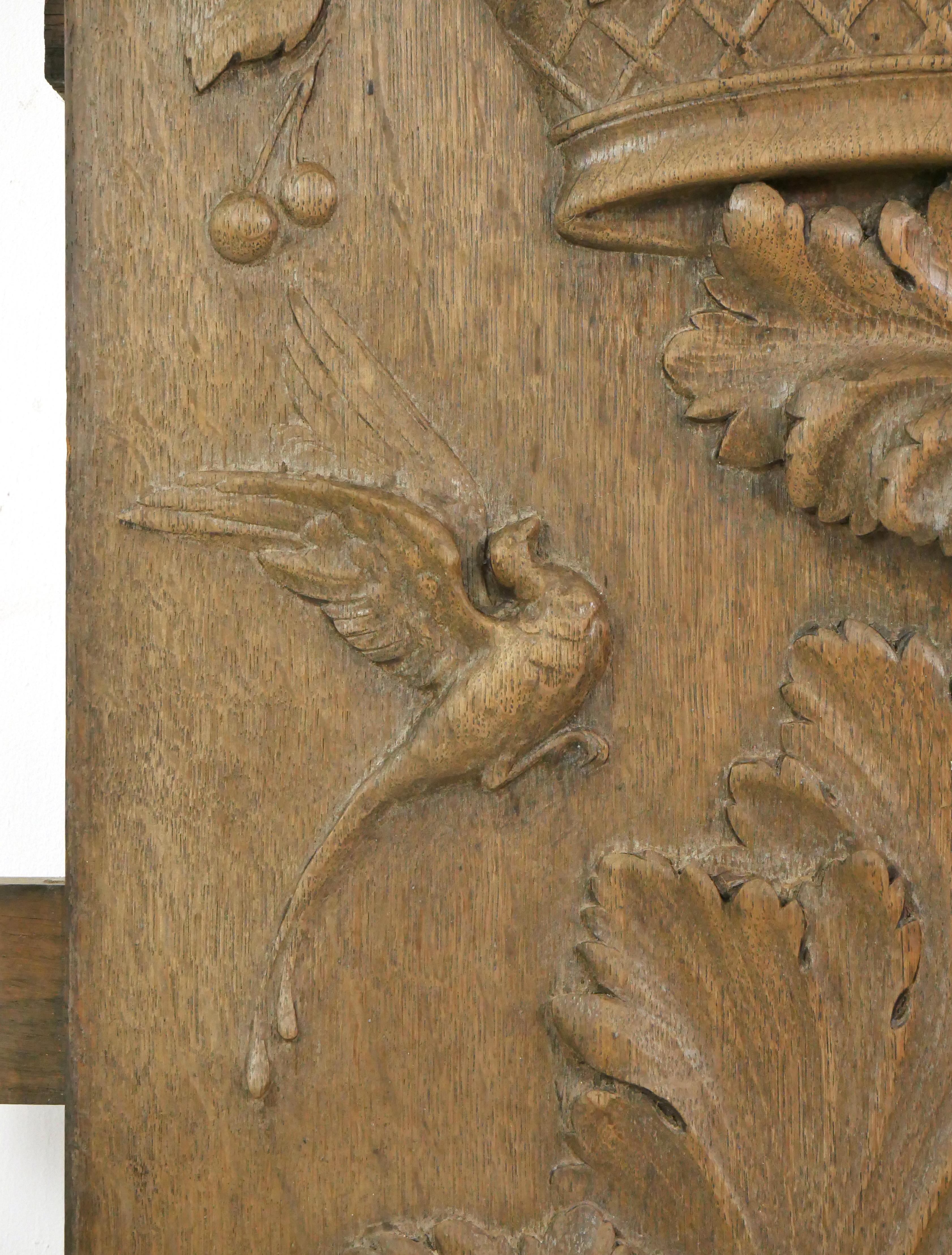 Reclaimed European Carved Wood Fireplace Panel For Sale 2