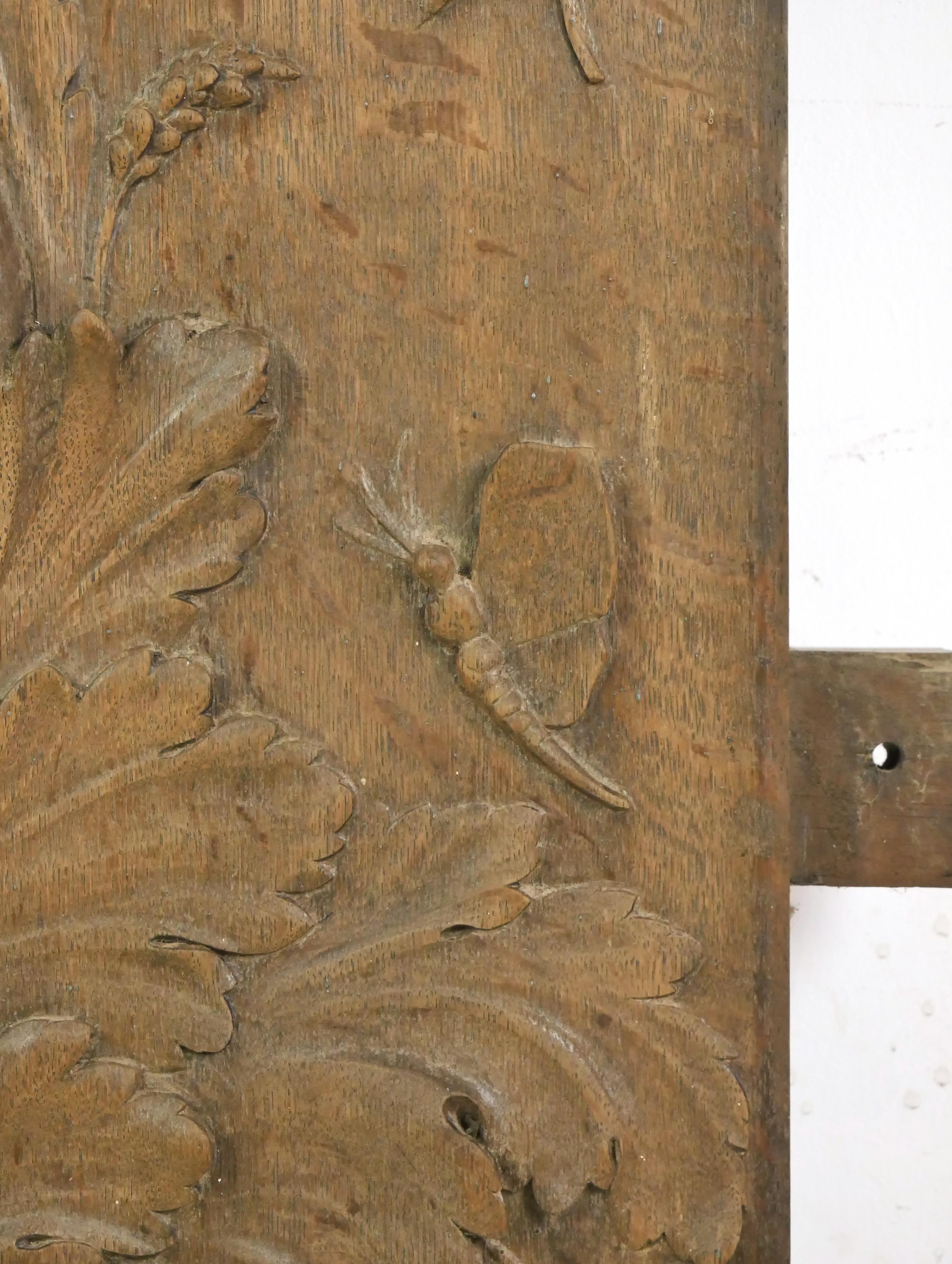 Reclaimed European Carved Wood Fireplace Panel For Sale 3