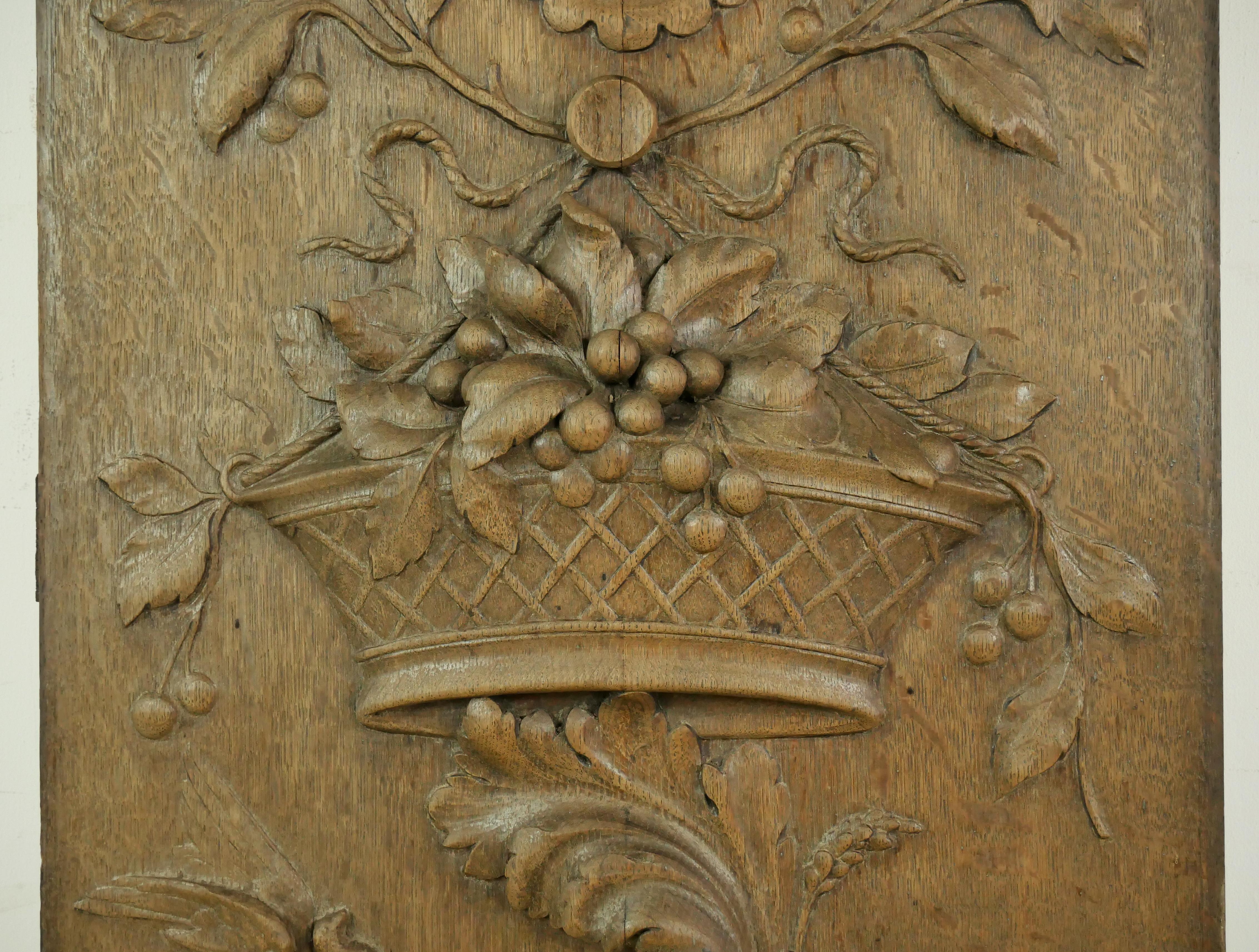 Reclaimed European Carved Wood Fireplace Panel For Sale 5