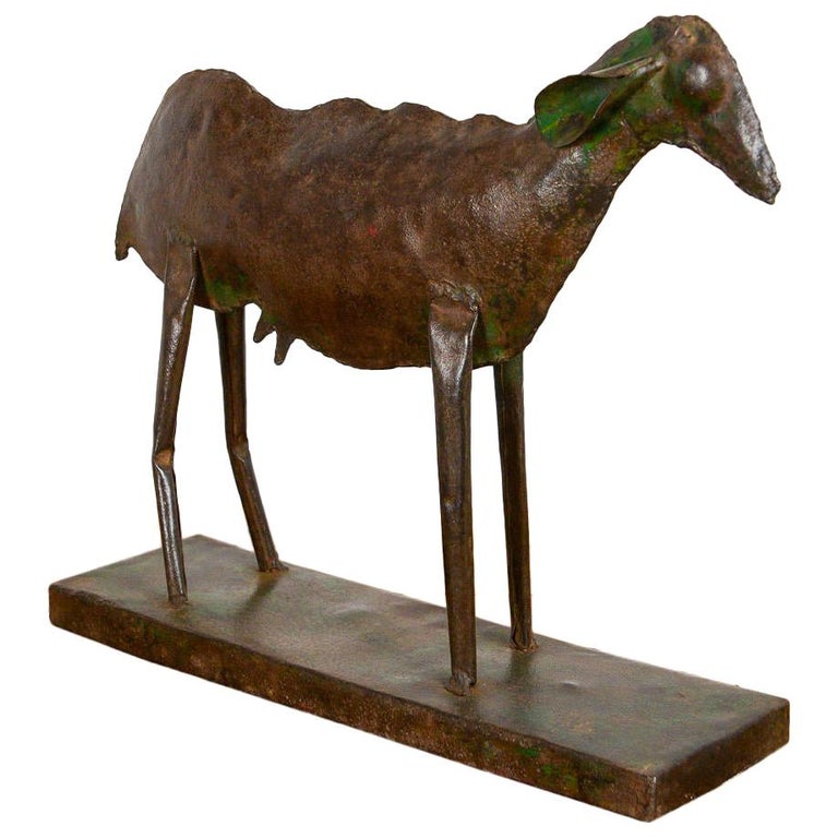 Reclaimed Folk Art Metal Goat Sculpture, 20th Century For Sale at 1stDibs