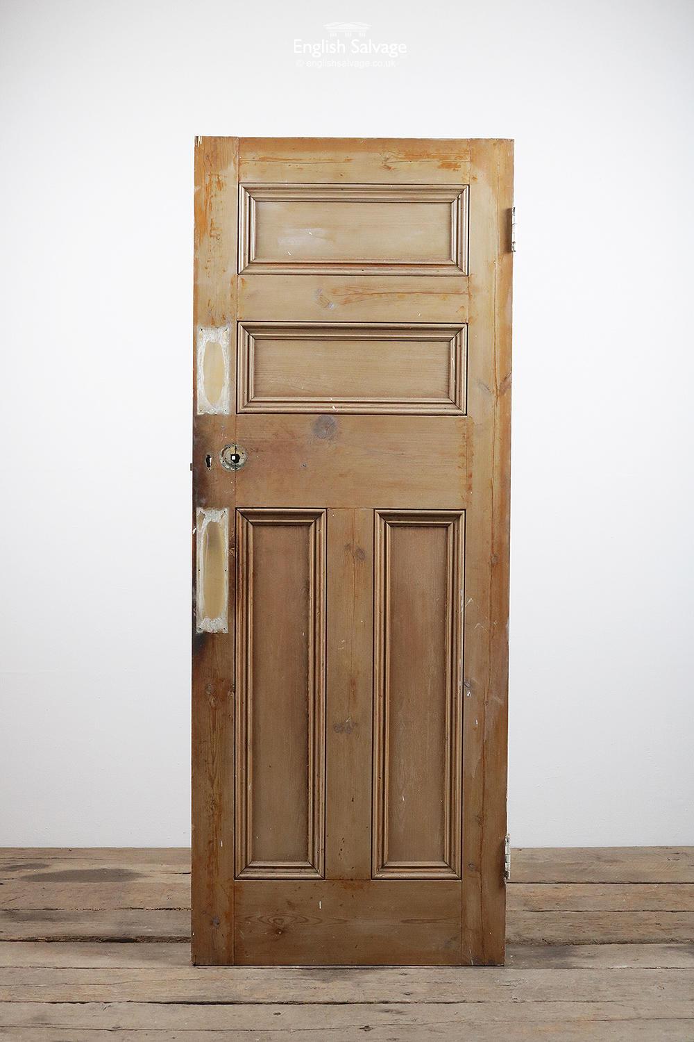 European Reclaimed Four Beaded Panel Pine Door, 20th Century For Sale