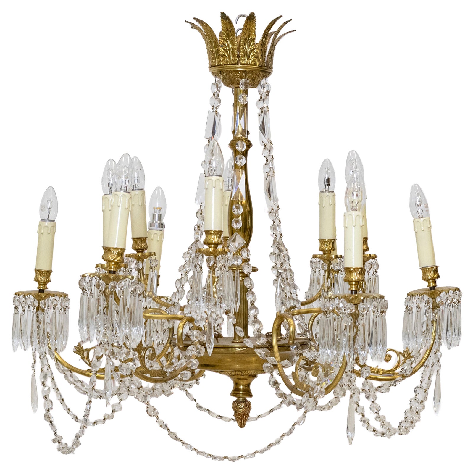 Reclaimed French Crystal Chandelier  12 Arm For Sale