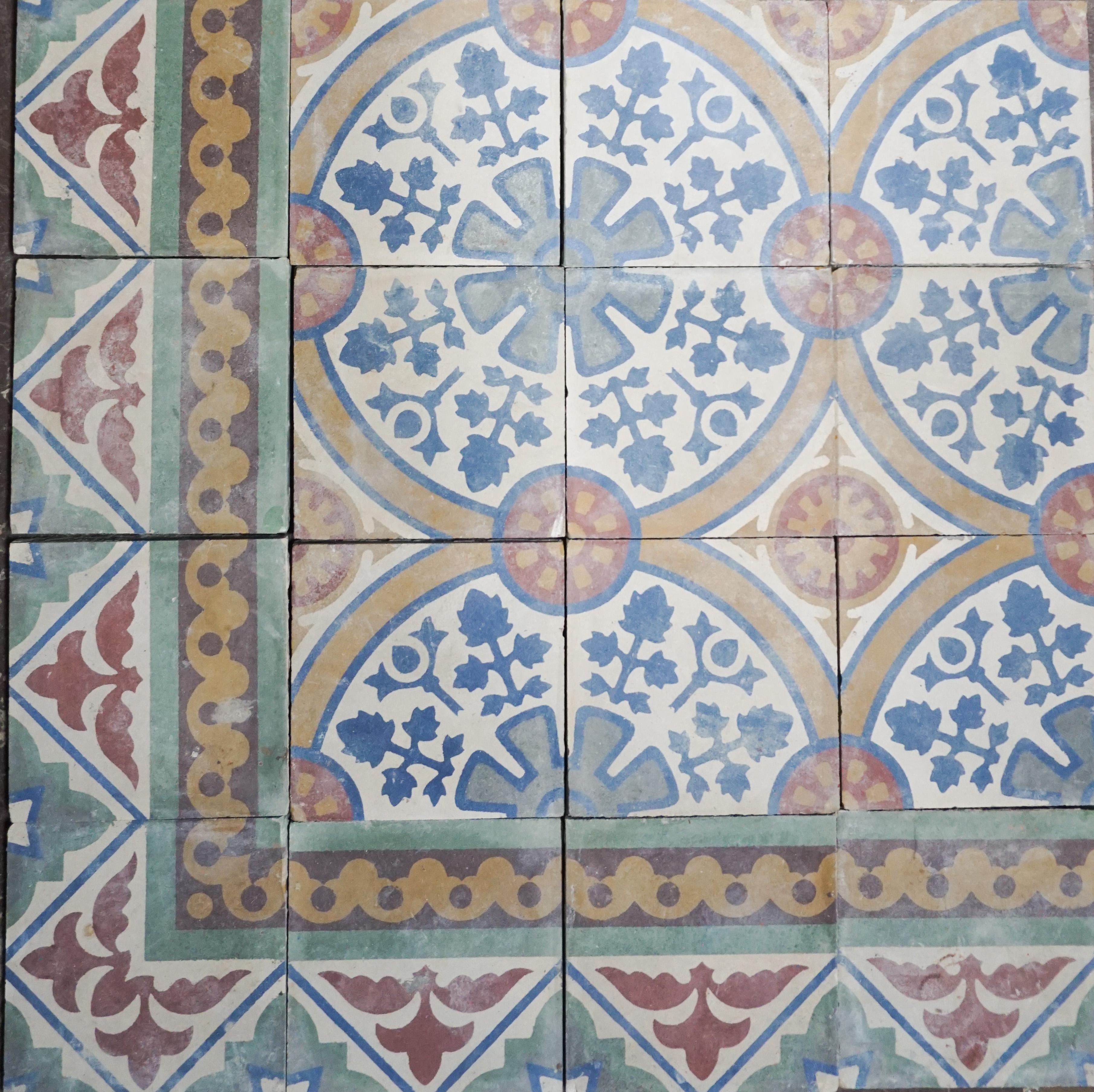 Lot of 125 sq. ft. of French tiles, circa 1900.