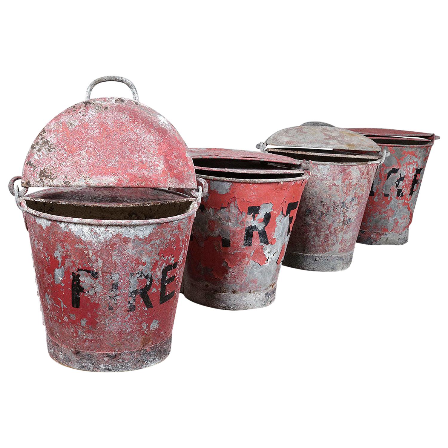 Reclaimed Galvanised Fire Buckets with Lids, 20th Century For Sale at