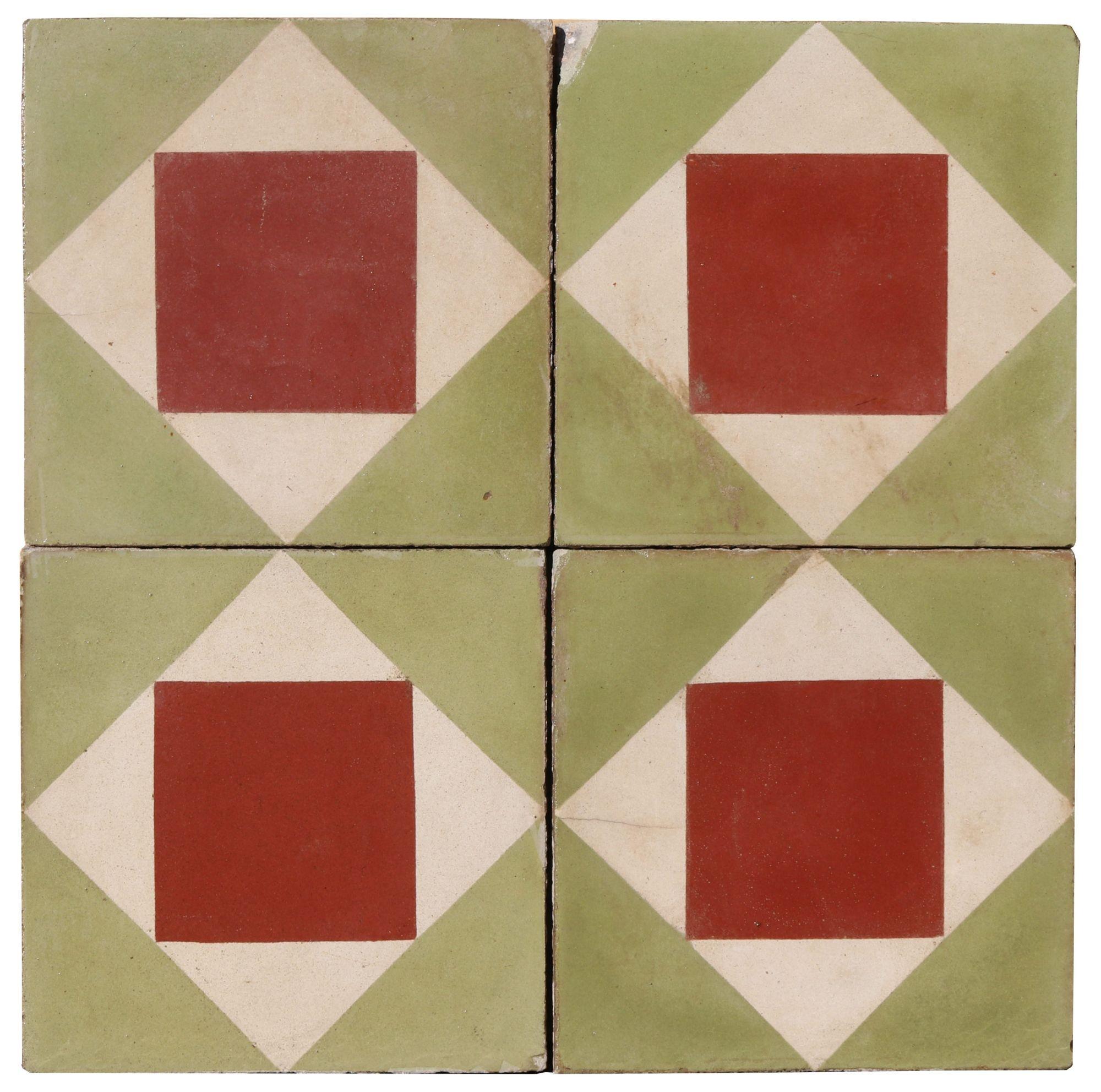 Spanish Reclaimed Geometric Encaustic Cement Floor or Wall Tiles 0.88 m2 (9.4 ft2)