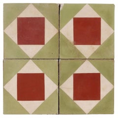 Vintage Reclaimed Geometric Encaustic Cement Floor or Wall Tiles 0.88 m2 (9.4 ft2)