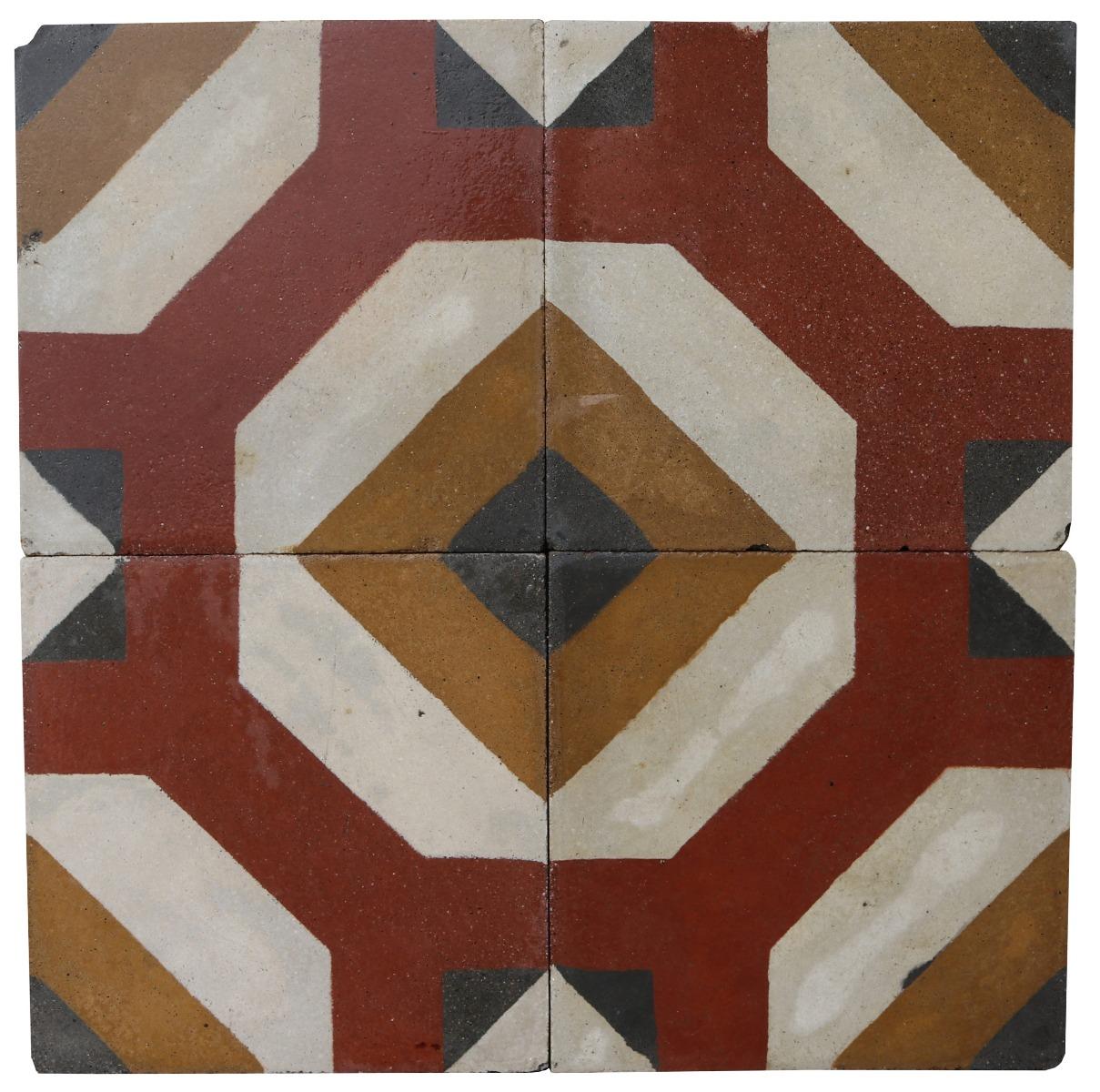 A batch of 49 reclaimed encaustic cement floor tiles. These tiles will cover 1.96 m2 or 21 sq. ft. They are suitable for use on floors or walls.

Weathered surfaces and small chips associated with transport and storage. Unused. Good overall