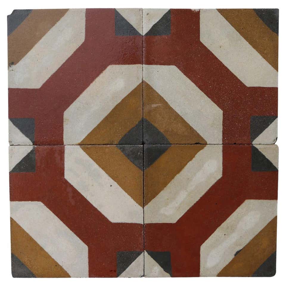 Rustic Encaustic Tile Reclaimed Encaustic Floor Tiles with Pattern at 1stDibs