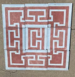 Reclaimed Geometric Encaustic Cement Floor or Wall Tiles Set of 9
