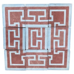 Vintage Reclaimed Geometric Encaustic Cement Floor or Wall Tiles Set of 9