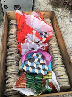 Reclaimed Geometric Flooring Tiles, circa 1900 Blue Black and White