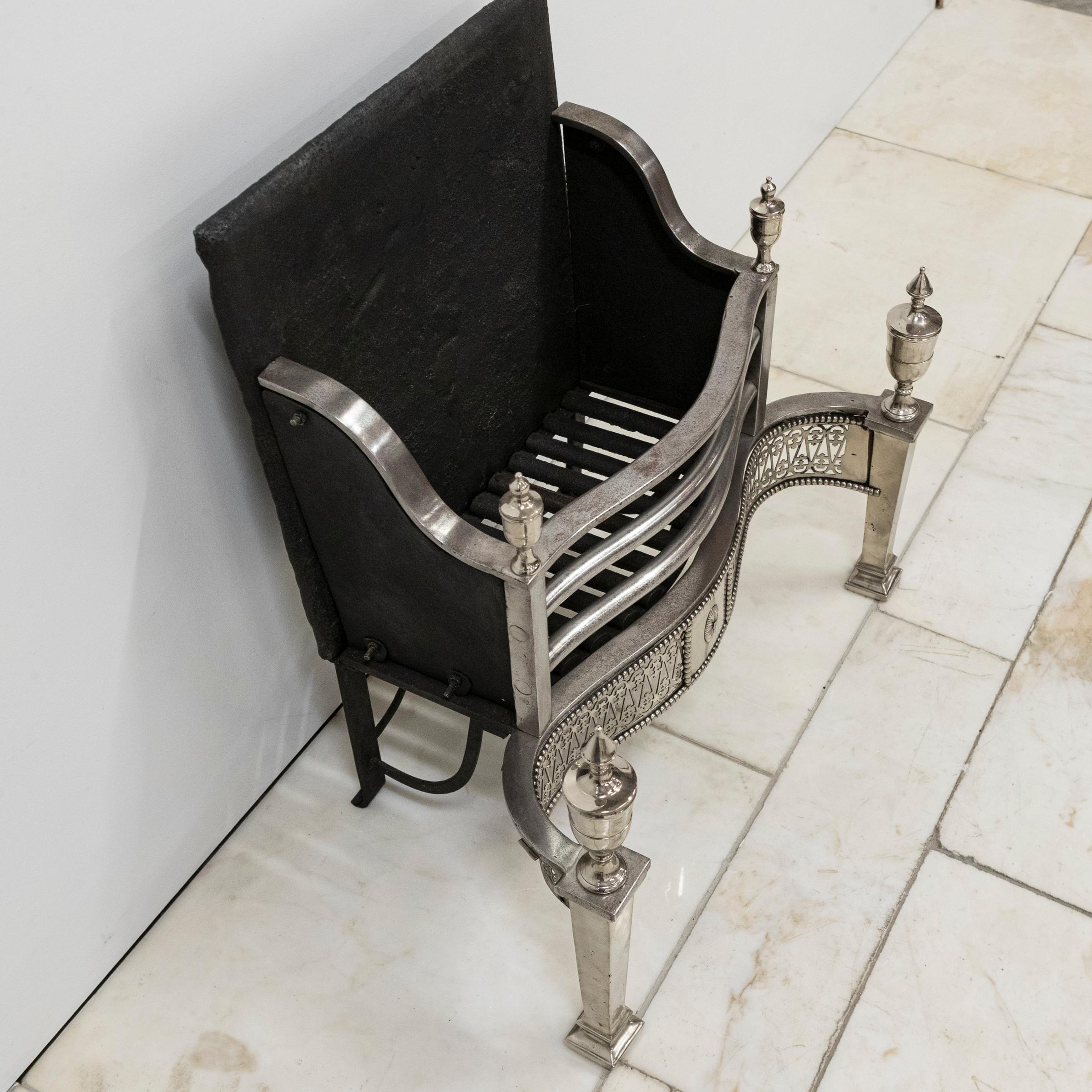 Reclaimed Georgian Style Polished Steel Fire Basket For Sale 8