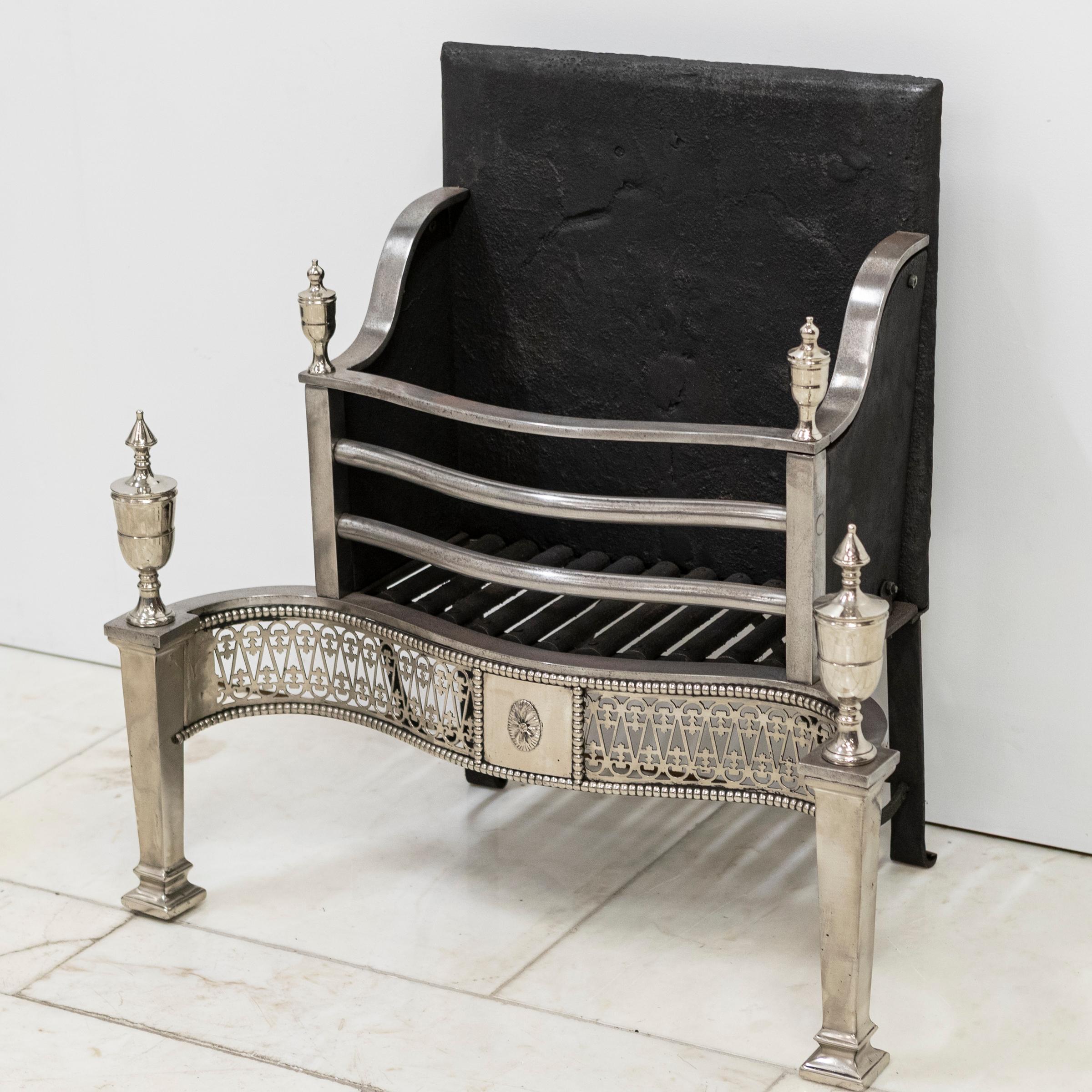 18th Century and Earlier Reclaimed Georgian Style Polished Steel Fire Basket For Sale