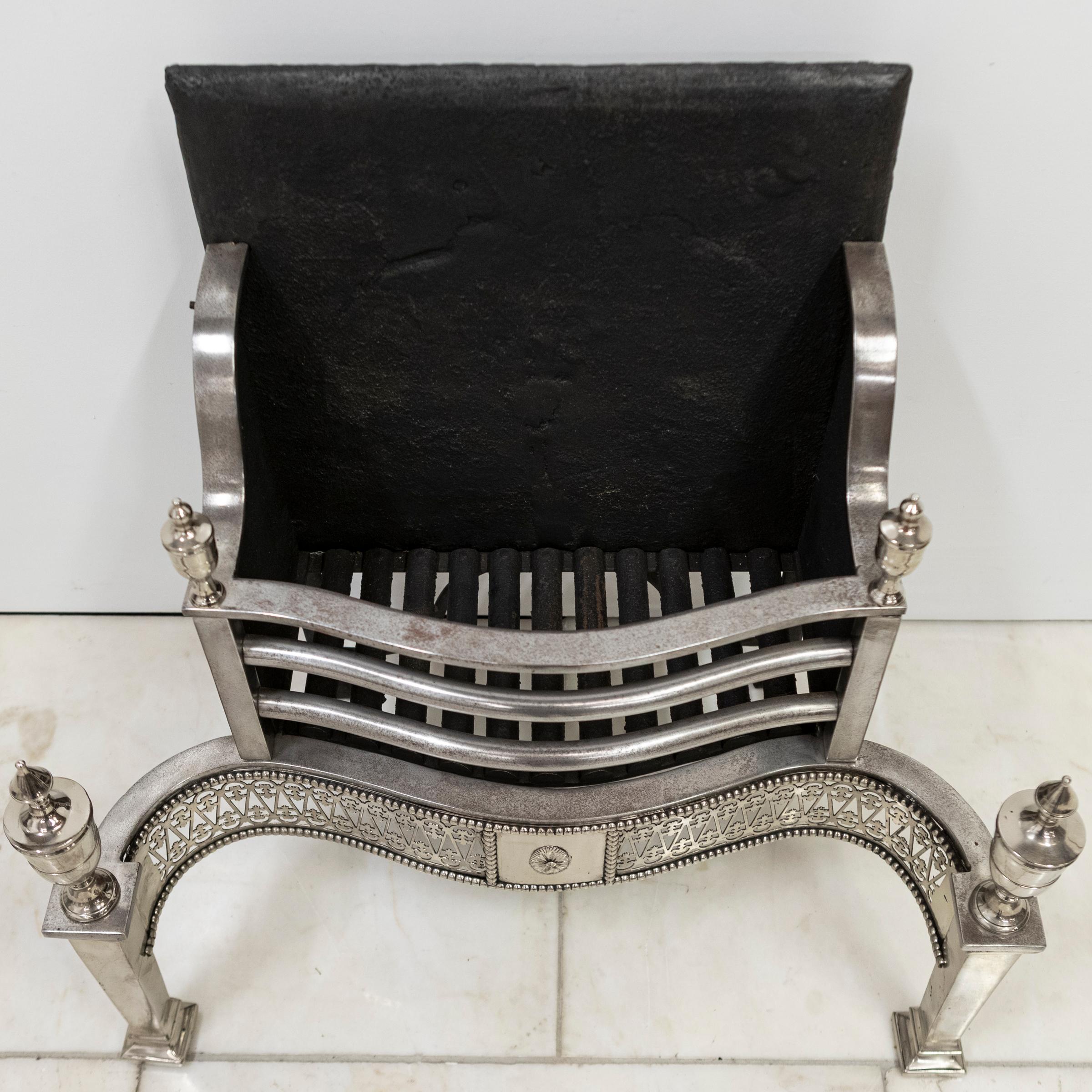 Reclaimed Georgian Style Polished Steel Fire Basket For Sale 1