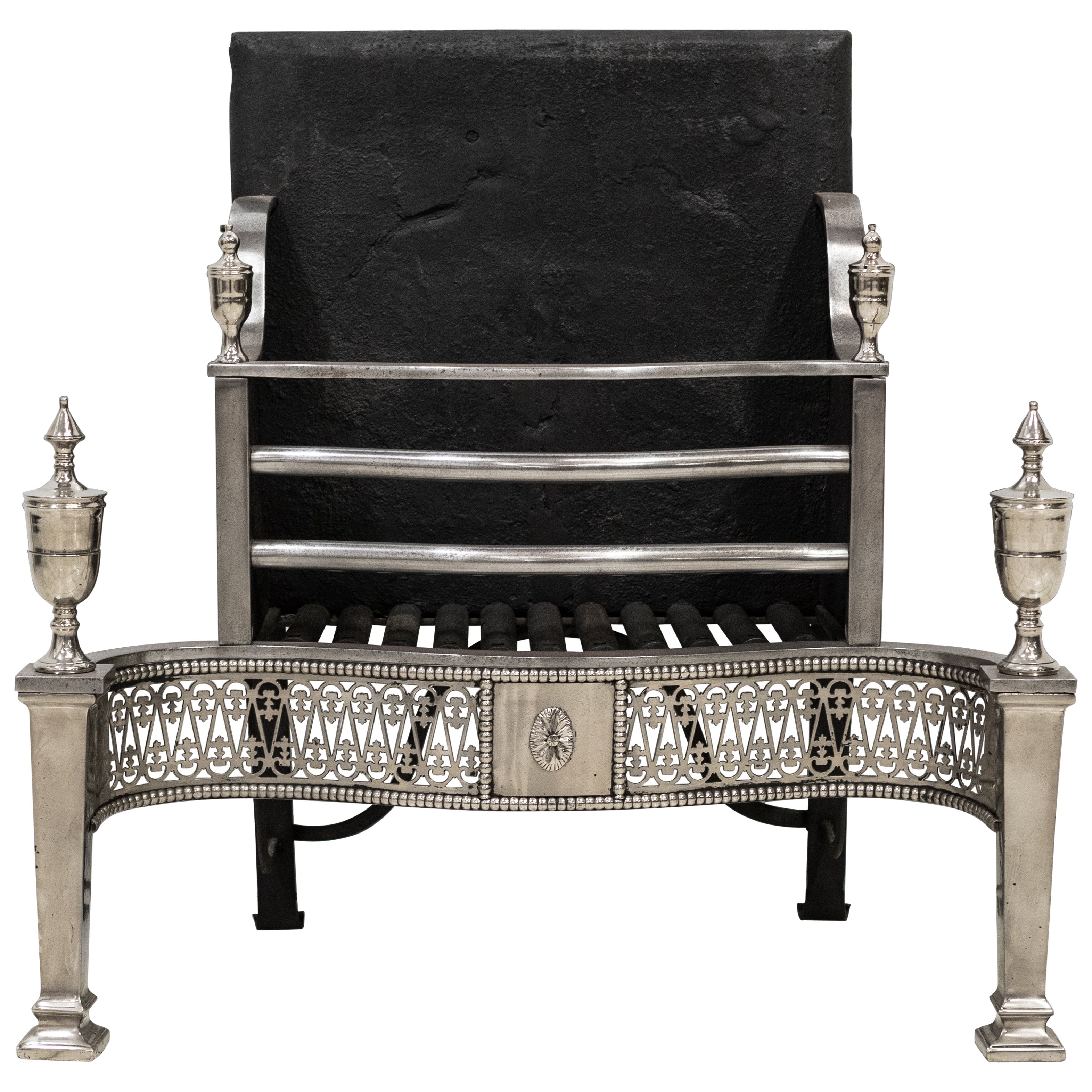 Reclaimed Georgian Style Polished Steel Fire Basket For Sale