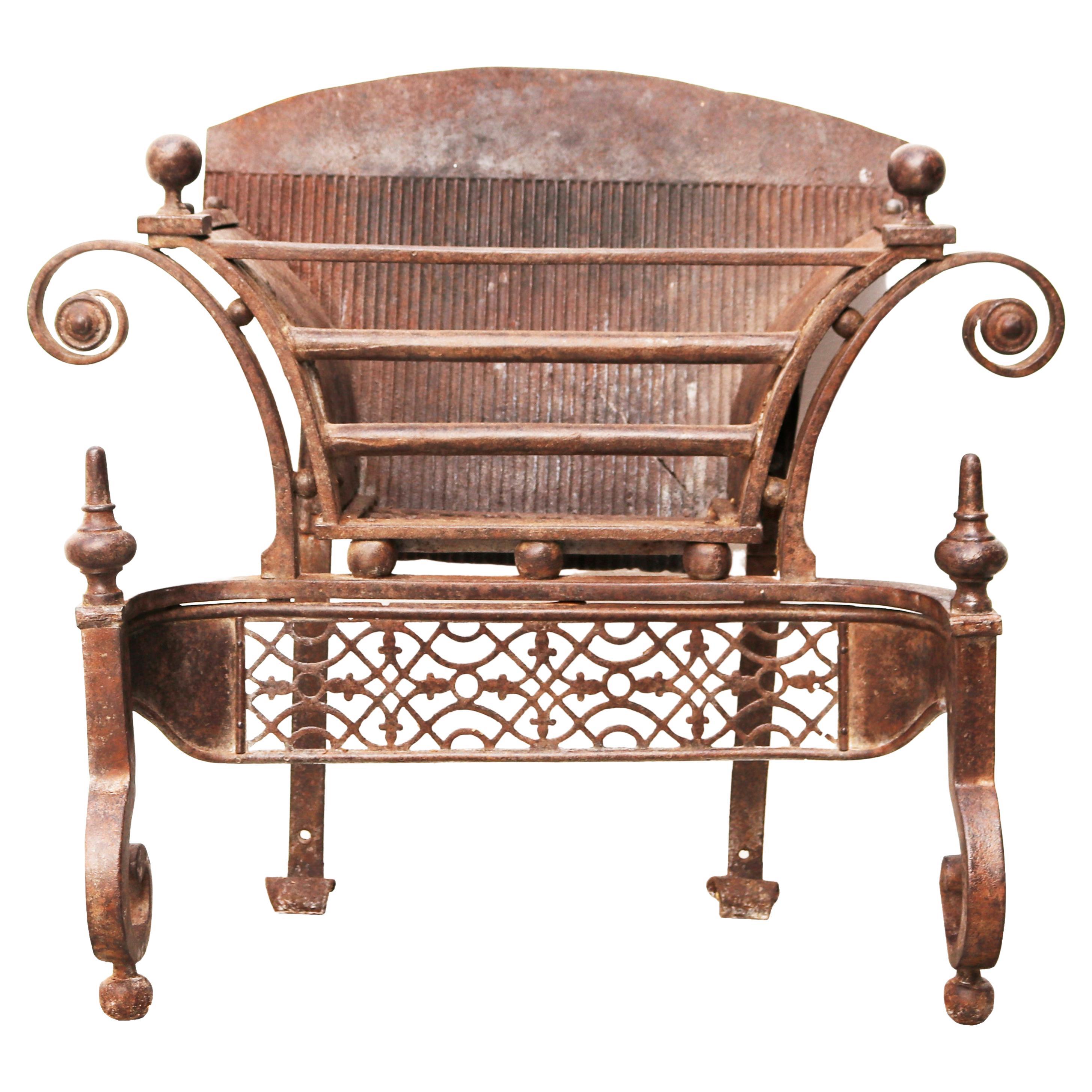 Antique Wrought Iron Fire Basket For Sale at 1stDibs