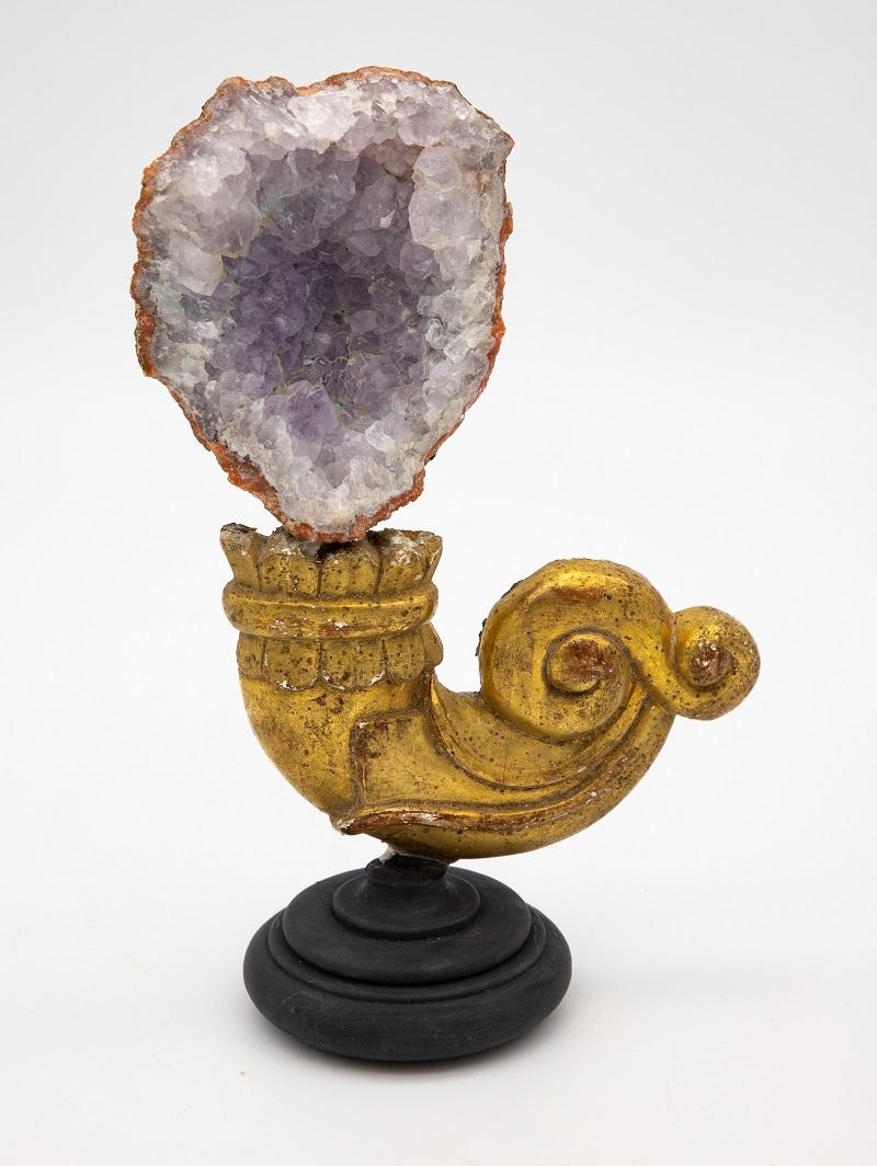 Giltwood Reclaimed Gilt Fragment with Pale Amethyst For Sale