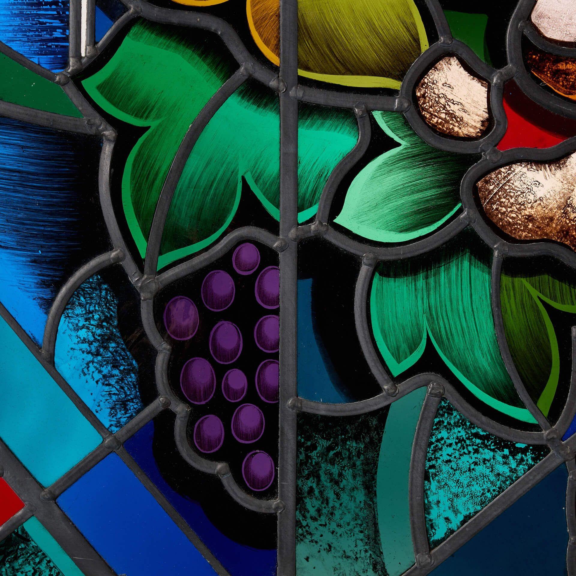 English Reclaimed Goddard & Gibbs Abstract Stained Glass Panel For Sale