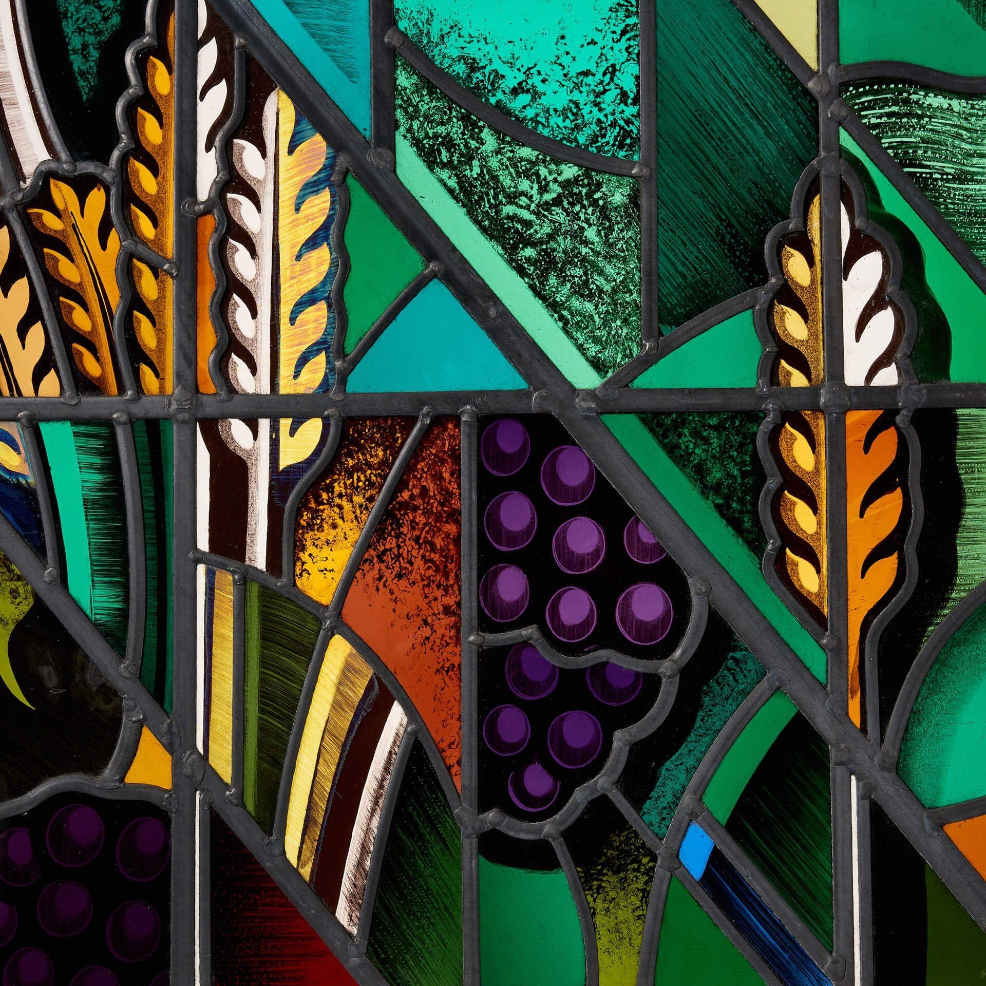 Reclaimed Goddard & Gibbs Abstract Stained Glass Panel In Fair Condition For Sale In Wormelow, Herefordshire