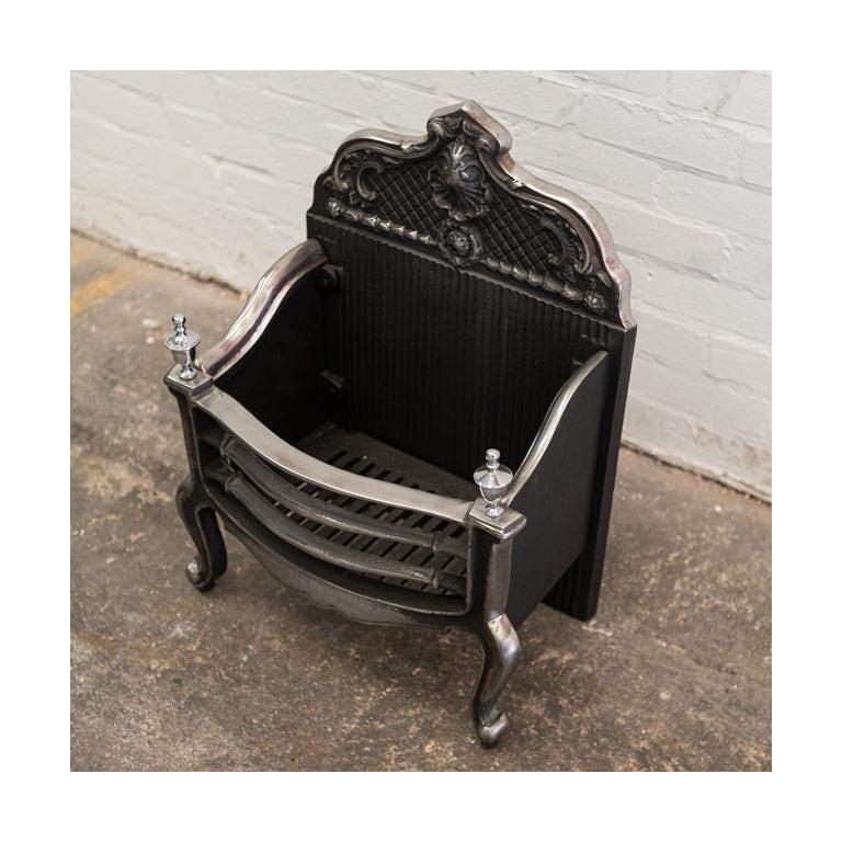 20th Century Reclaimed Grand Cast Iron Fire Basket with Polished Steel Finials For Sale