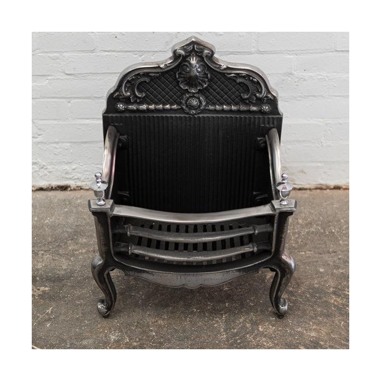 Reclaimed Grand Cast Iron Fire Basket with Polished Steel Finials For Sale 1