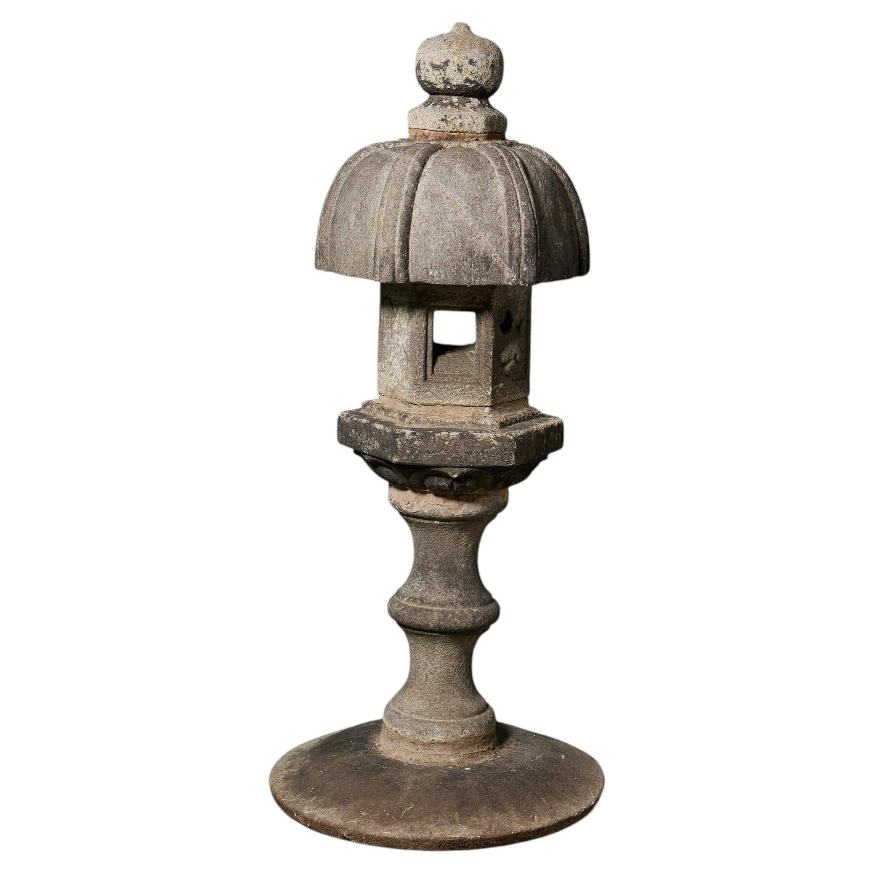 Reclaimed Granite Pedestal Mounted Japanese ‘Toro’ Lantern For Sale