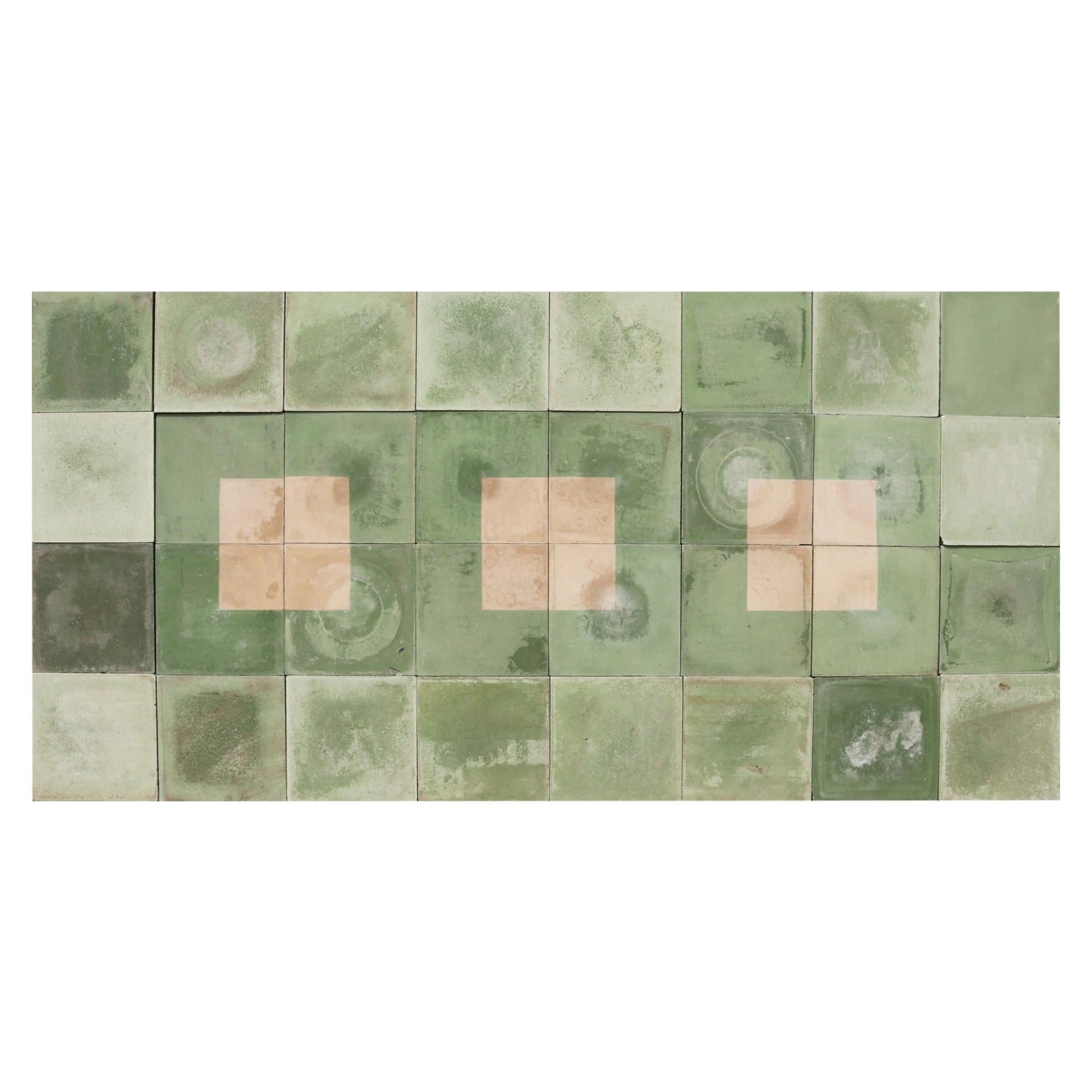 Reclaimed Green and Cream Floor or Wall Tiles
