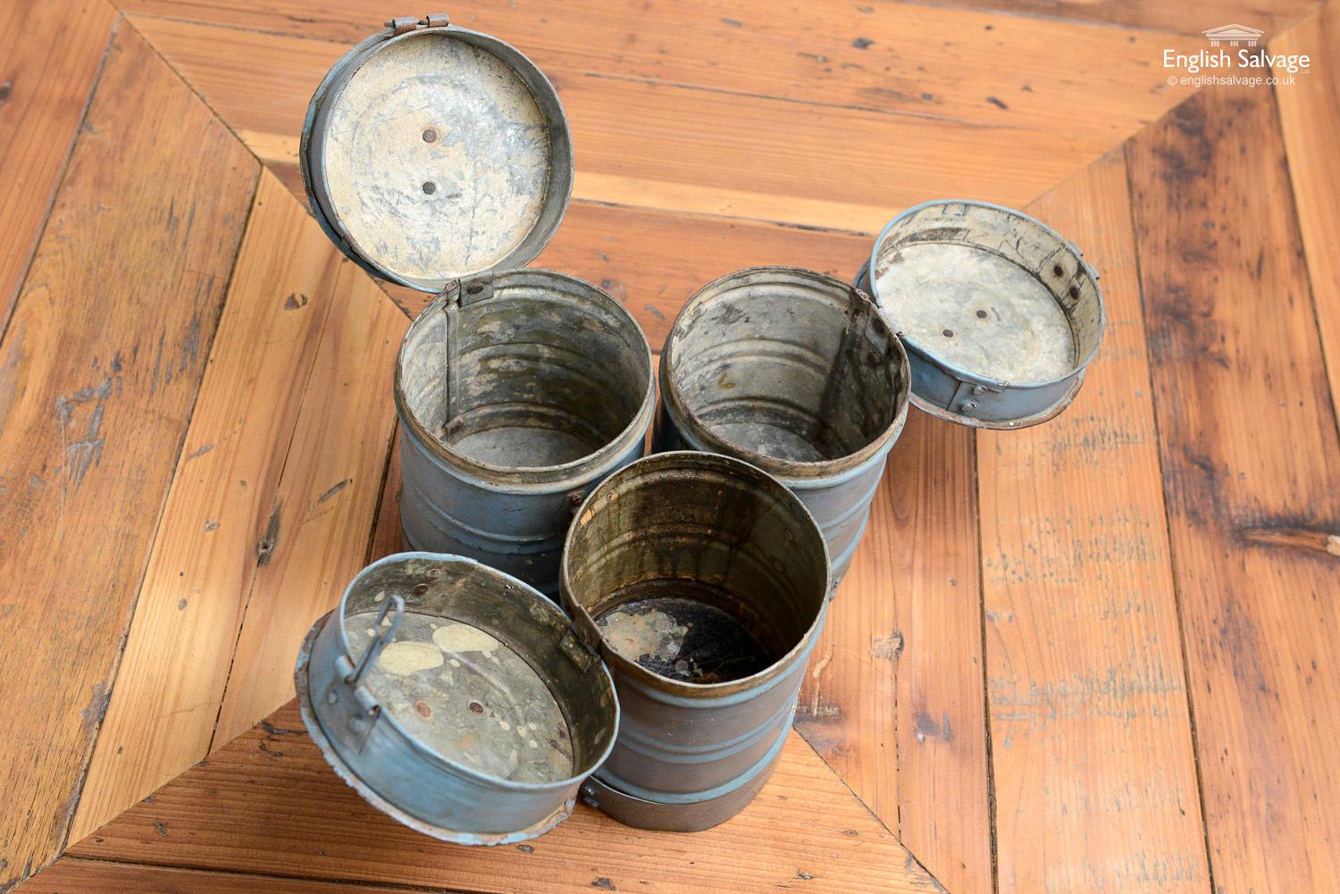 Metal Reclaimed Grey Rustic Canisters with Lids, 20th Century For Sale