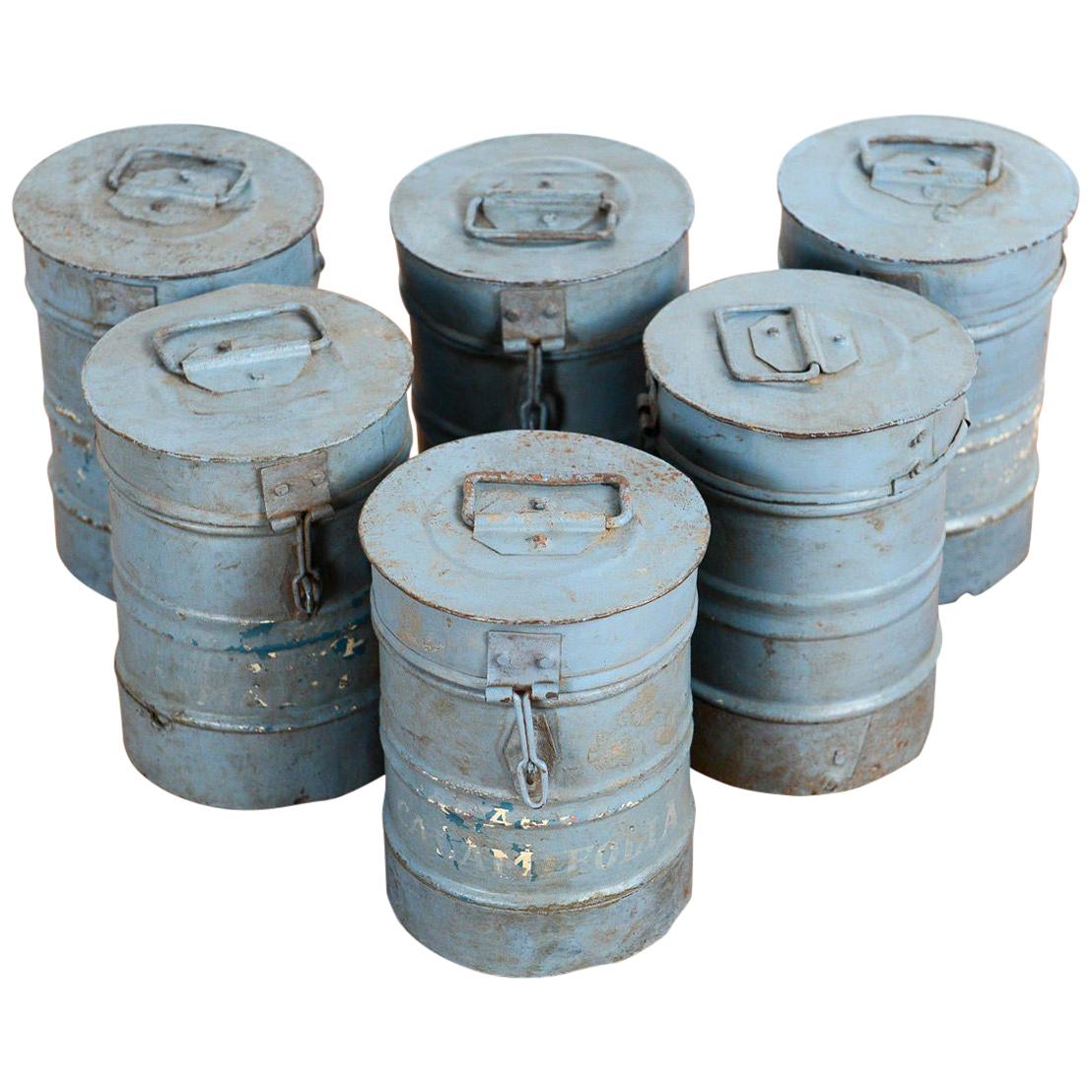 Reclaimed Grey Rustic Canisters with Lids, 20th Century For Sale