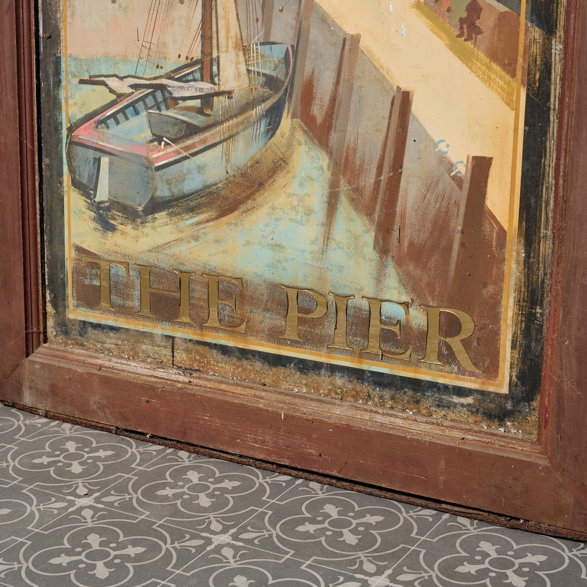 English Reclaimed Hand Painted Pub Sign 'The Pier' For Sale