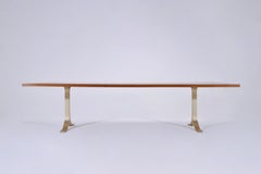 Reclaimed Hardwood Table, Golden Sand Brass Base by P. Tendercool