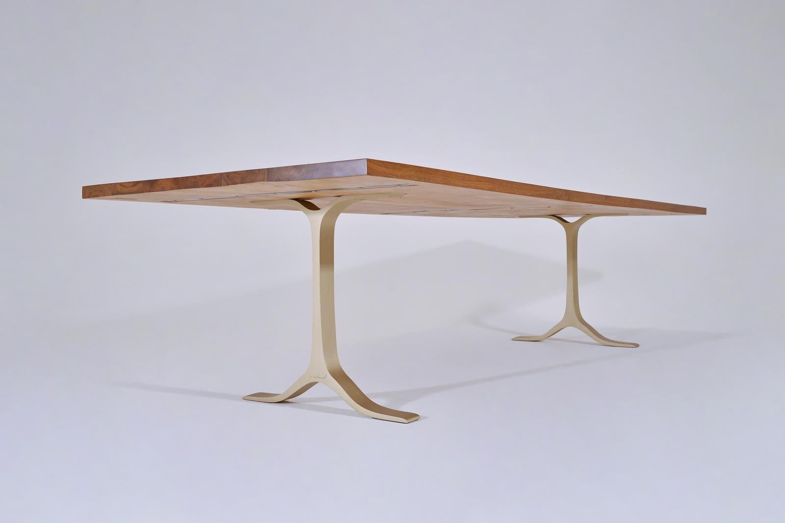 Thai Reclaimed Hardwood Table, Golden Sand Brass Base by P. Tendercool For Sale