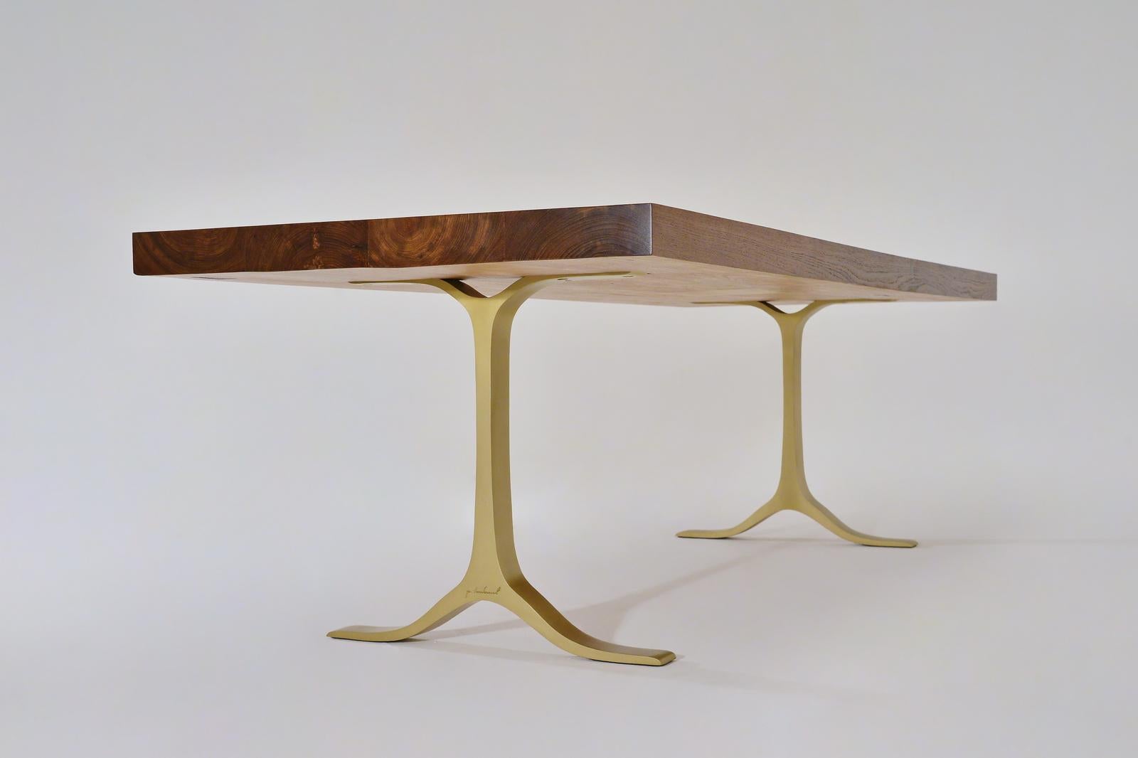 Thai Reclaimed Hardwood Table, Sand Cast Brass Base by P. Tendercool For Sale