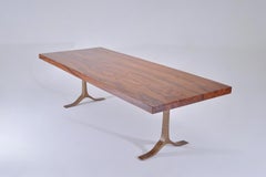 Reclaimed Hardwood Table, Sand Cast Bronze Base by P. Tendercool