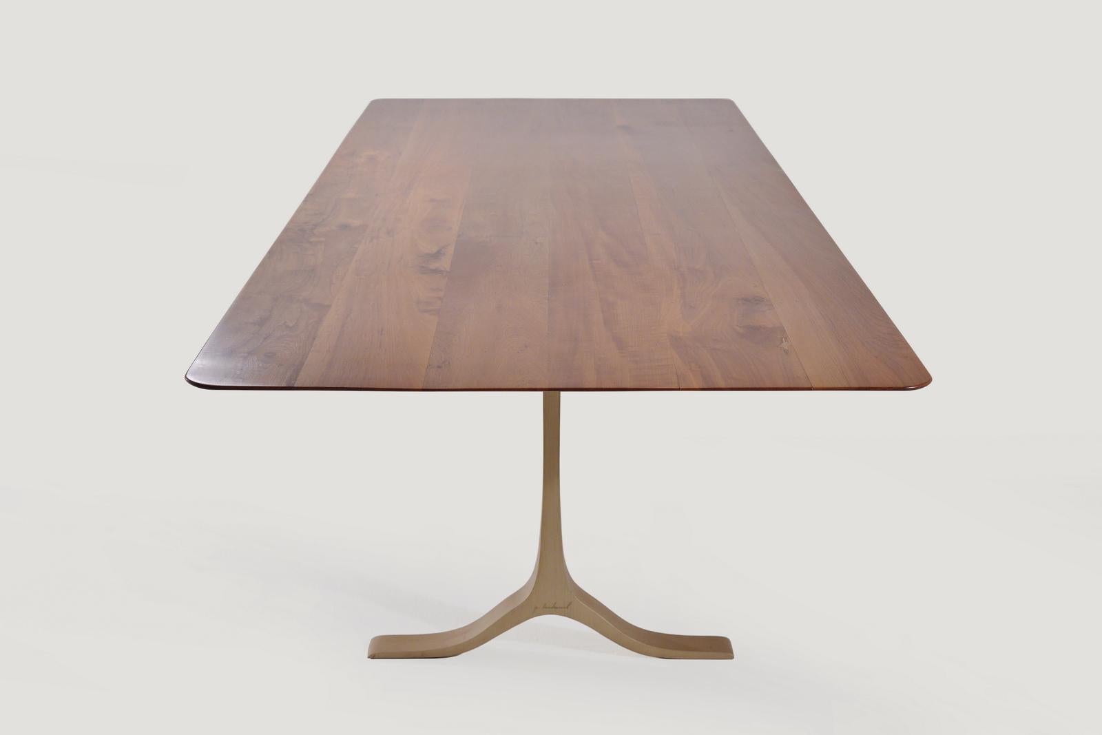 Minimalist Bespoke Dining Table, Reclaimed Wood, Sand Cast Brass Base, by P. Tendercool For Sale