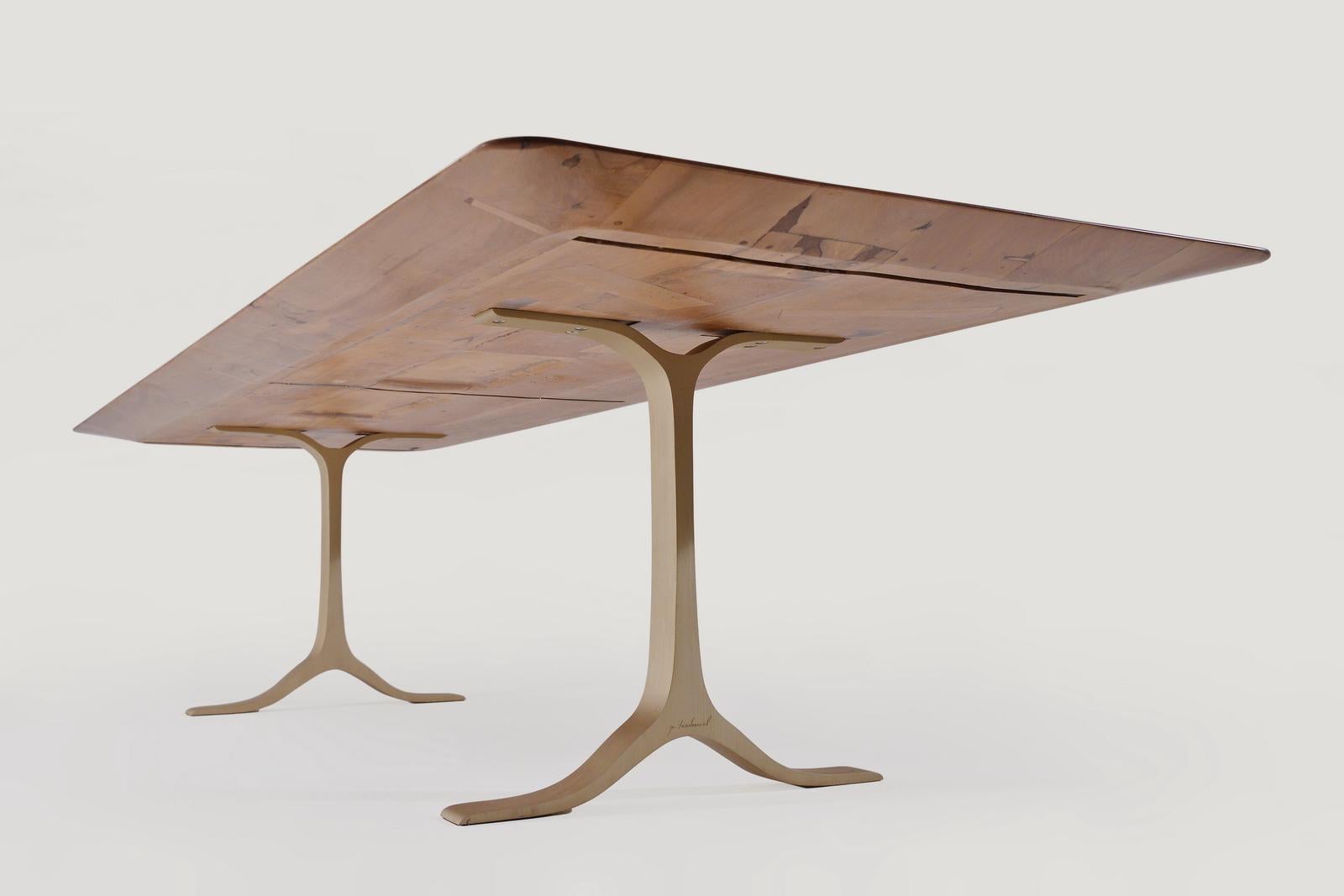 Bespoke Dining Table, Reclaimed Wood, Sand Cast Brass Base, by P. Tendercool In New Condition For Sale In Bangkok, TH