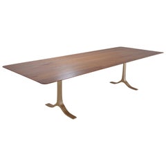 Bespoke Dining Table, Reclaimed Wood, Sand Cast Brass Base, by P. Tendercool