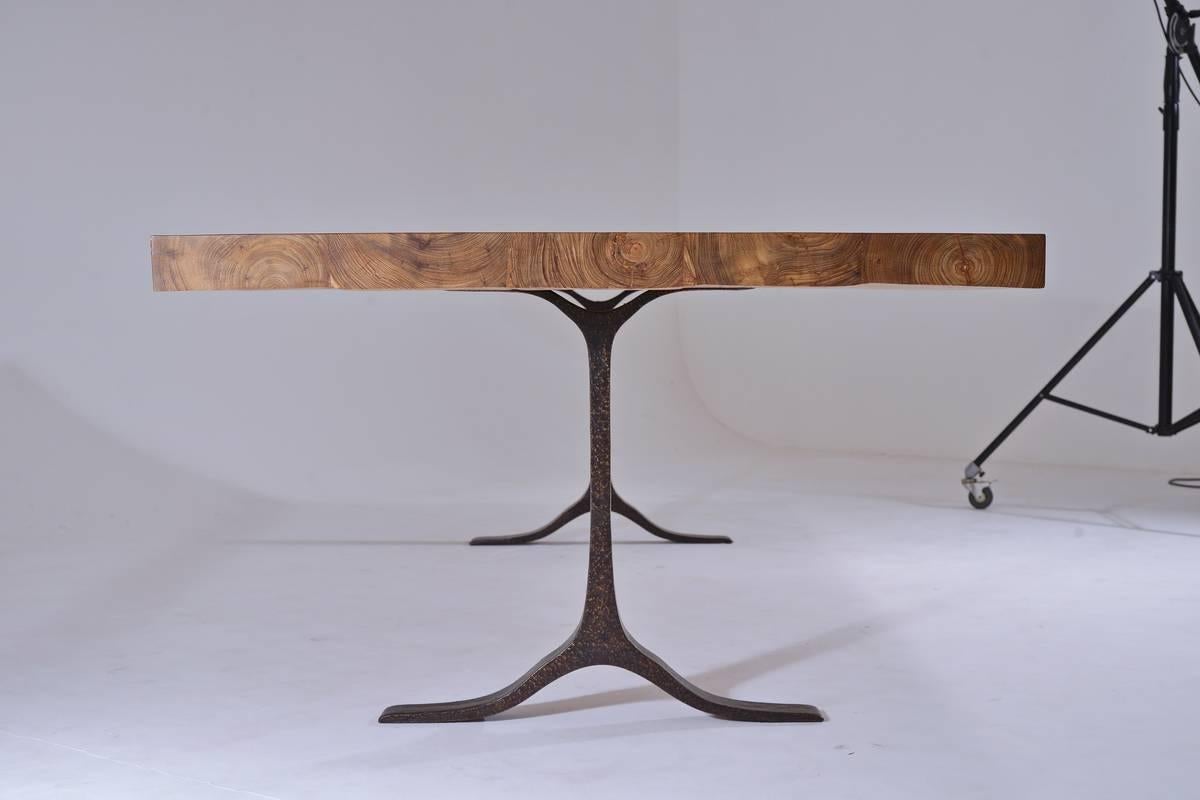 Minimalist Reclaimed Hardwood Table, Sand Cast Bronze Base by P. Tendercool,  For Sale