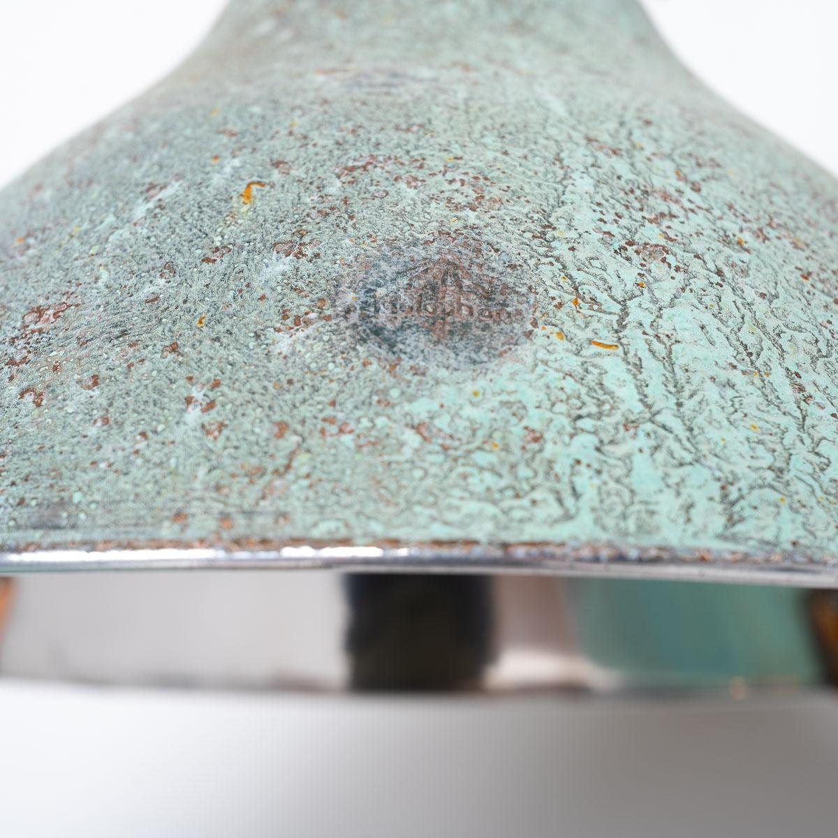 Mid-20th Century Reclaimed Holophane Verdigris Pendant Lights with Copper Fittings For Sale