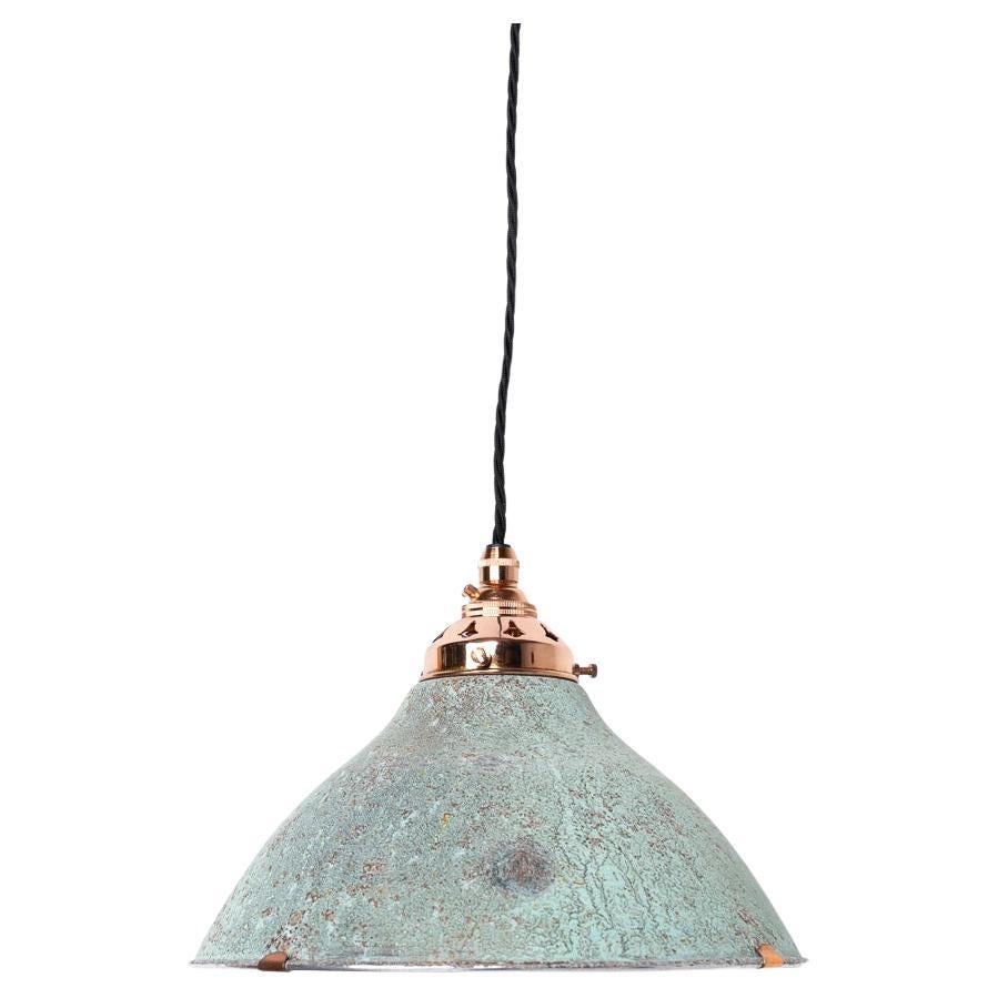 Reclaimed Holophane Verdigris Pendant Lights with Copper Fittings For Sale
