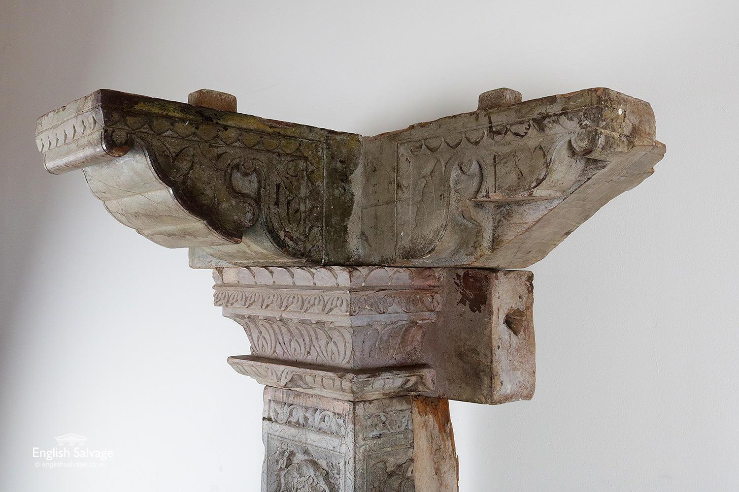 Asian Reclaimed Indian Hardwood Pillar with Carving, 20th Century For Sale