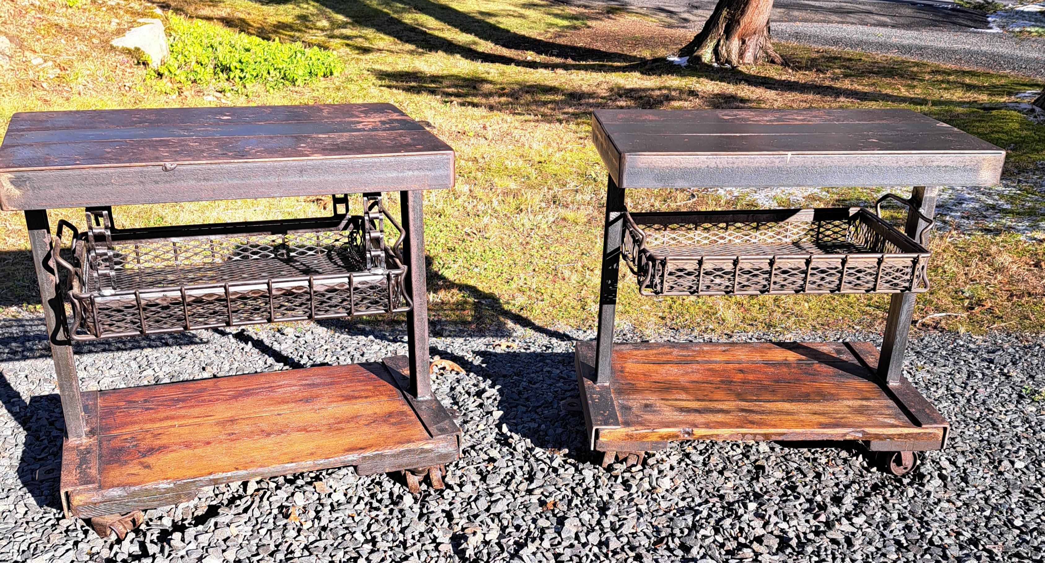 Reclaimed Industrial Side tables a Pair.  They are 24
