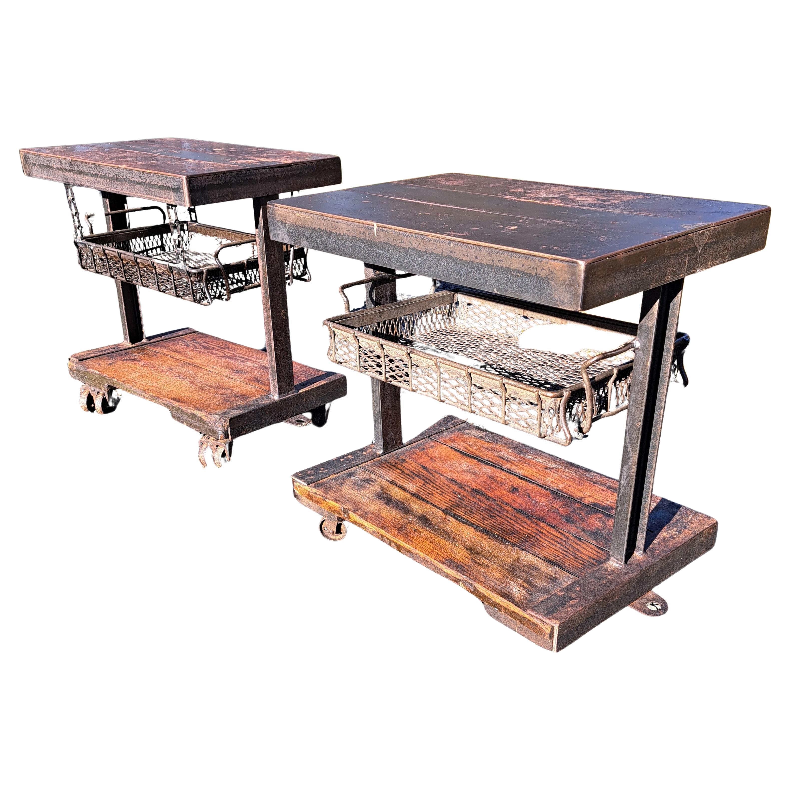 Reclaimed Industrial Side Tables a Pair