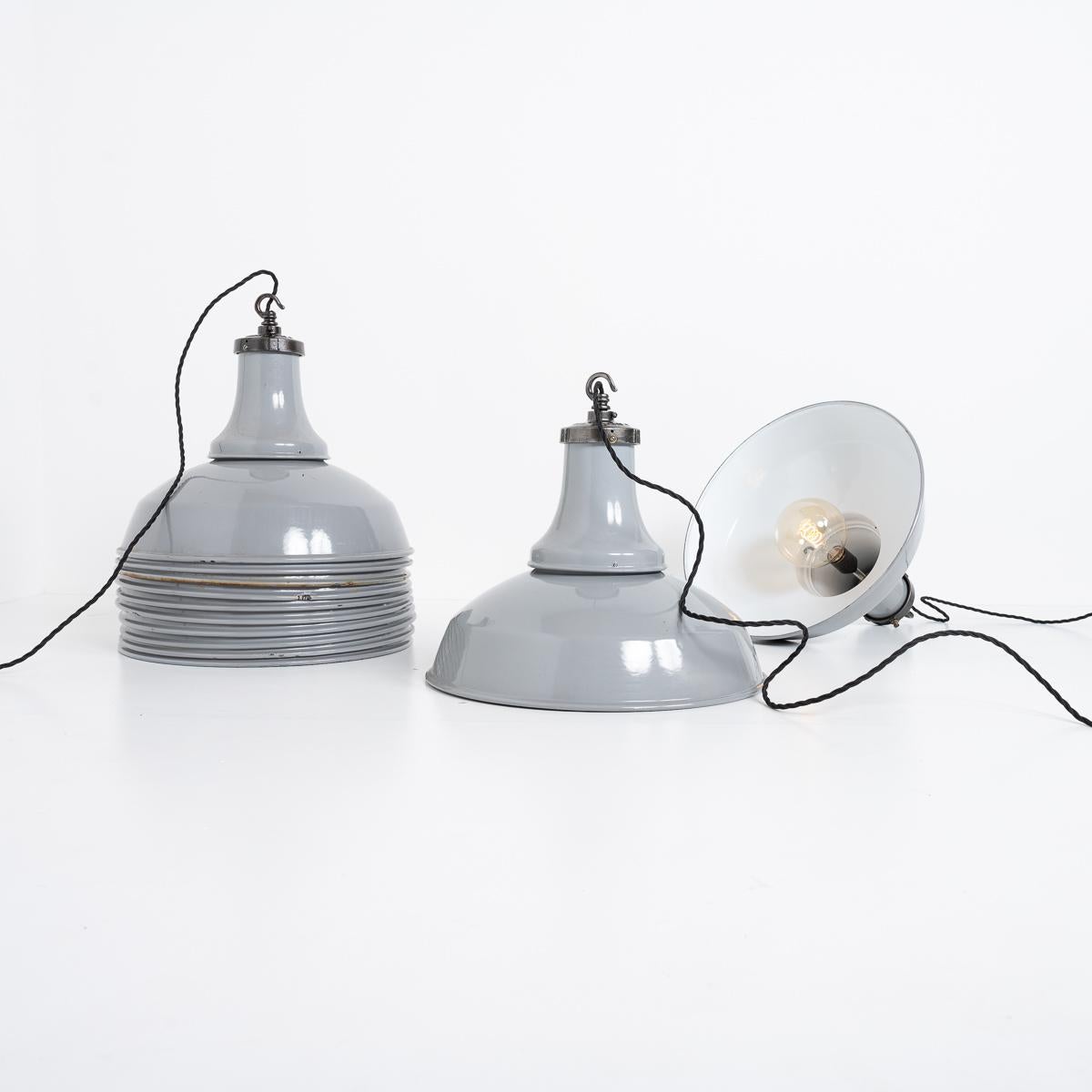 20th Century Reclaimed Industrial Vitreous Enamelled Pendant Lights by Benjamin Electric For Sale