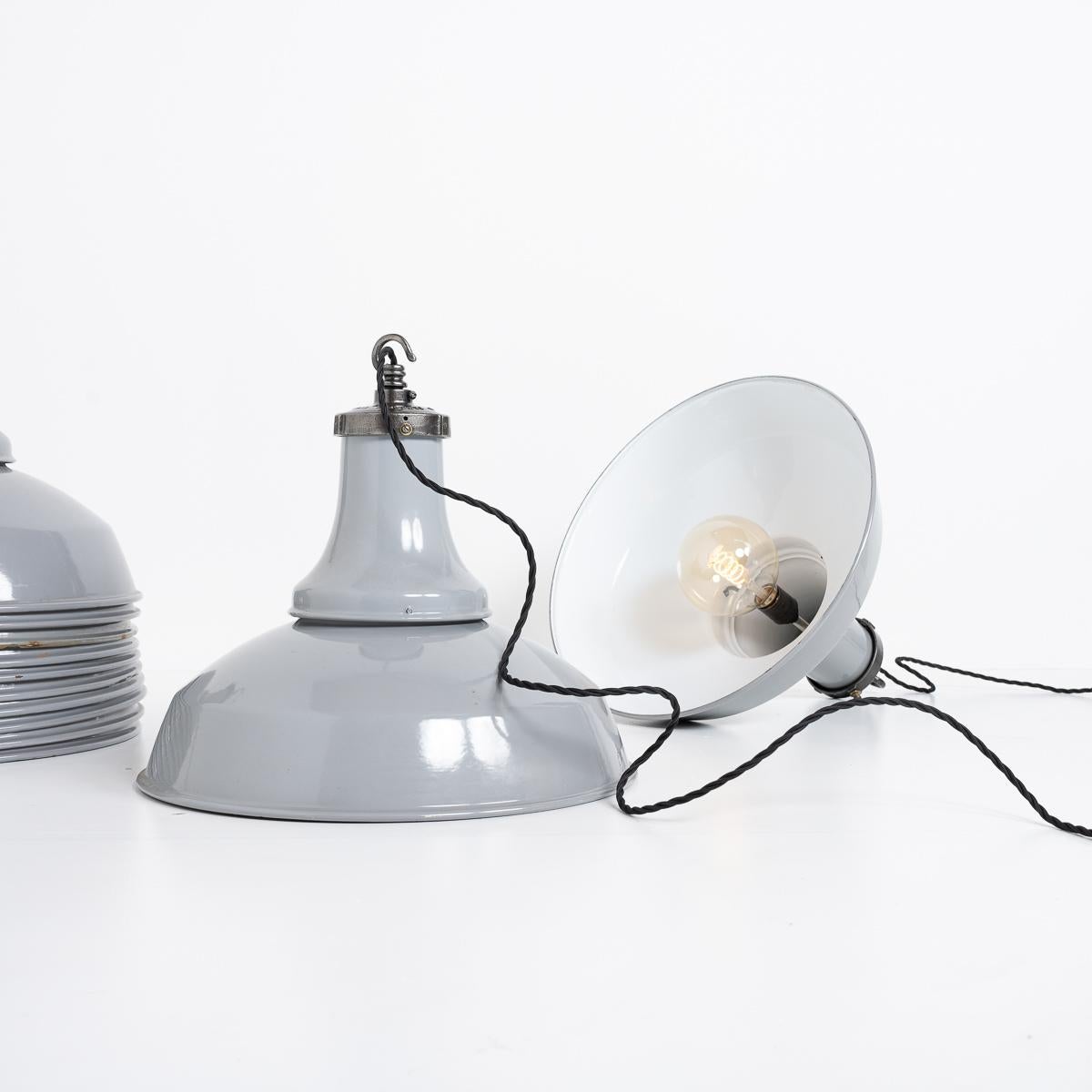 Reclaimed Industrial Vitreous Enamelled Pendant Lights by Benjamin Electric For Sale 1