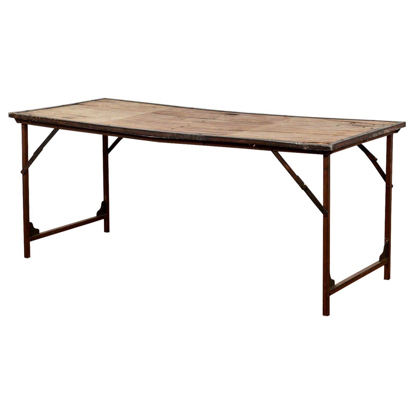 Reclaimed Iron and Hardwood Folding Table, 20th Century For Sale
