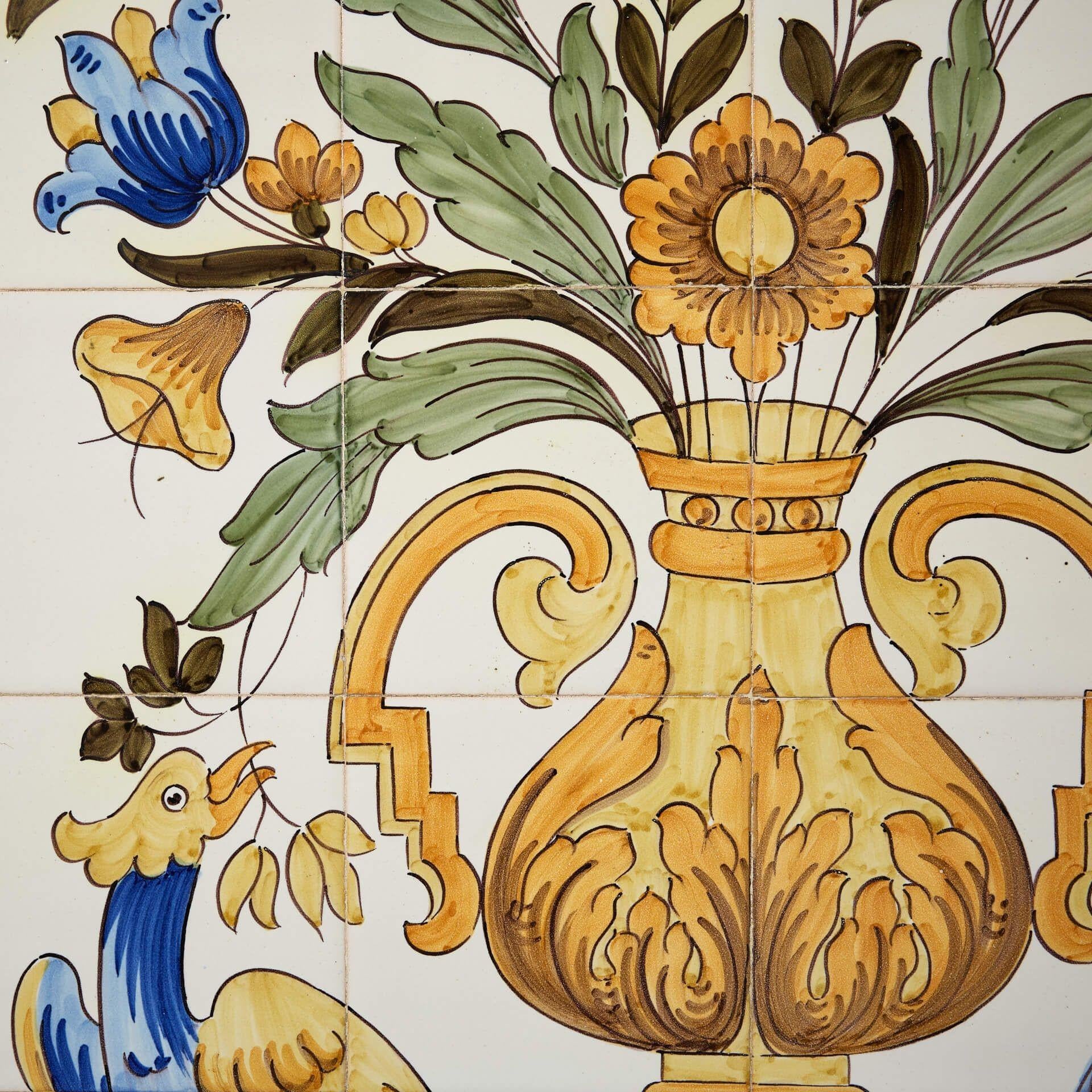 Aufgearbeitete italienische florale gerahmte Kacheltafel (Italienisch) im Angebot