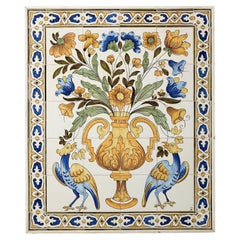 Pannello piastrellato con cornice floreale di recupero in stile italiano