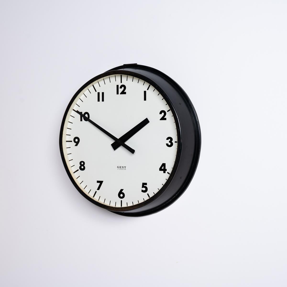 Hand-Painted Reclaimed Large 18inch Diameter Industrial Slave Clock by Gent of Leicester For Sale