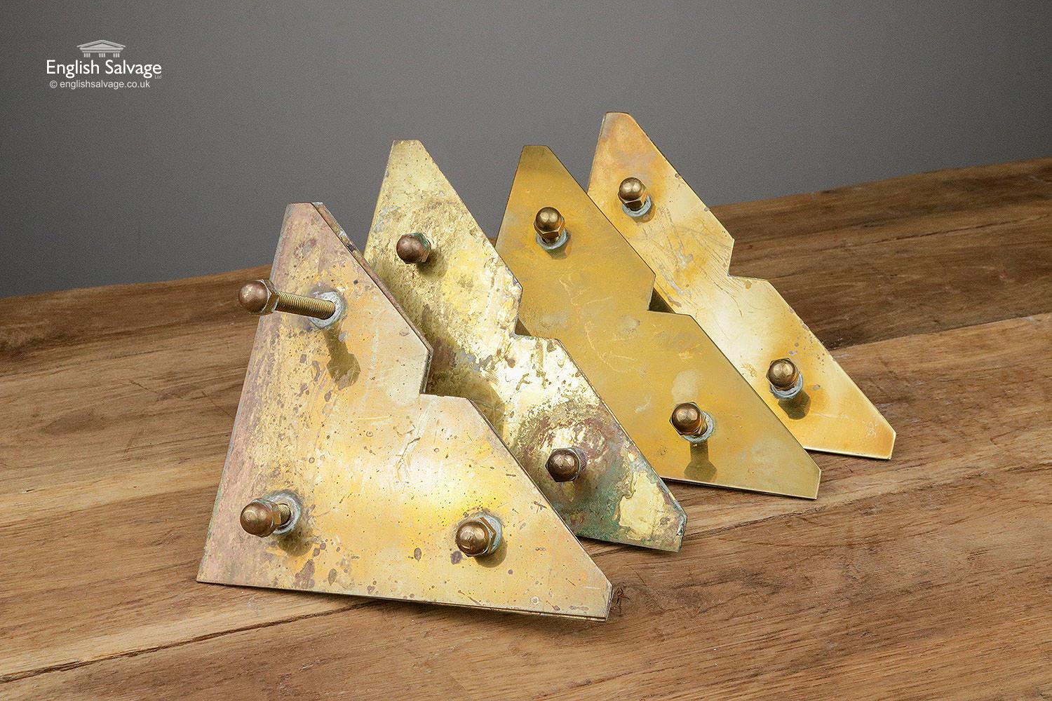 Reclaimed Large Brass Door Corner Plates, 20th Century In Good Condition For Sale In London, GB